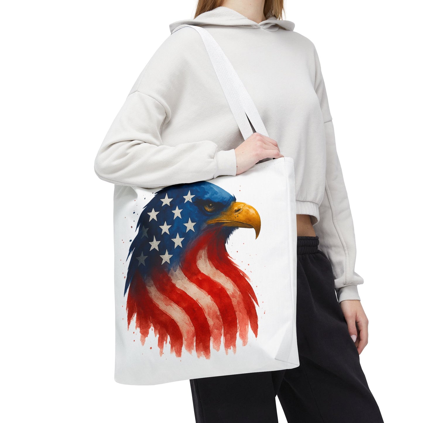 Patriotic Eagle Tote Bag USA Flag Canvas Carryall - Eco-Friendly Independence Day, Memorial Day Gift for Veterans, Reusable Shopping Bag