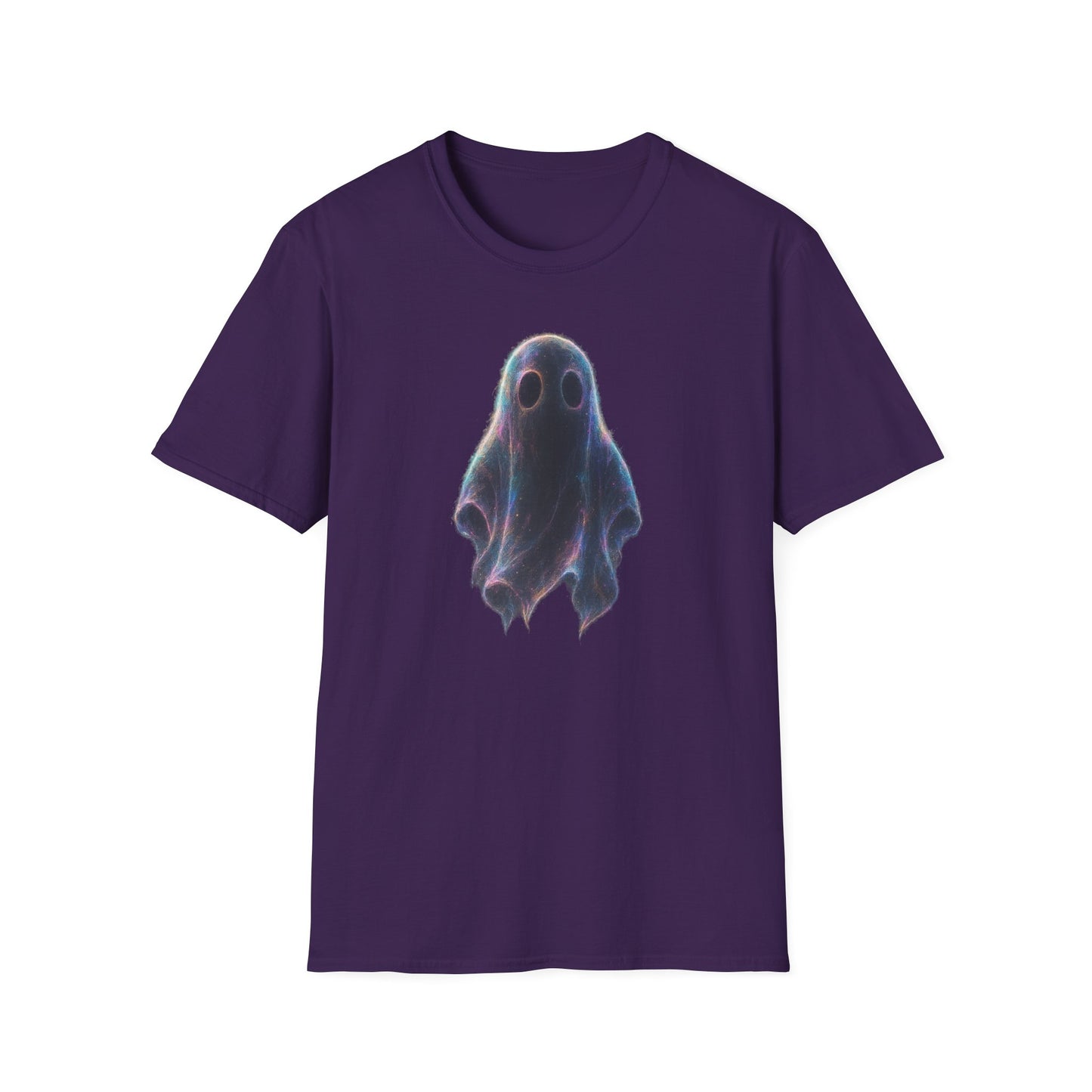 Ethereal Neon Ghost Tee - Iridescent Ghost Graphic T-Shirt, Spooky Aesthetic Halloween Shirt, Vibrant Vaporwave Ghost Tee for Fall