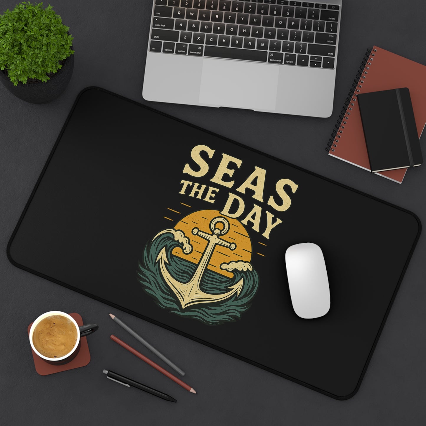 Seas the Day Mouse Pad – Nautical Desk Mat with Anchor Design | Funny Office Gift for Coworkers, Ocean Lovers & Home Office Setup