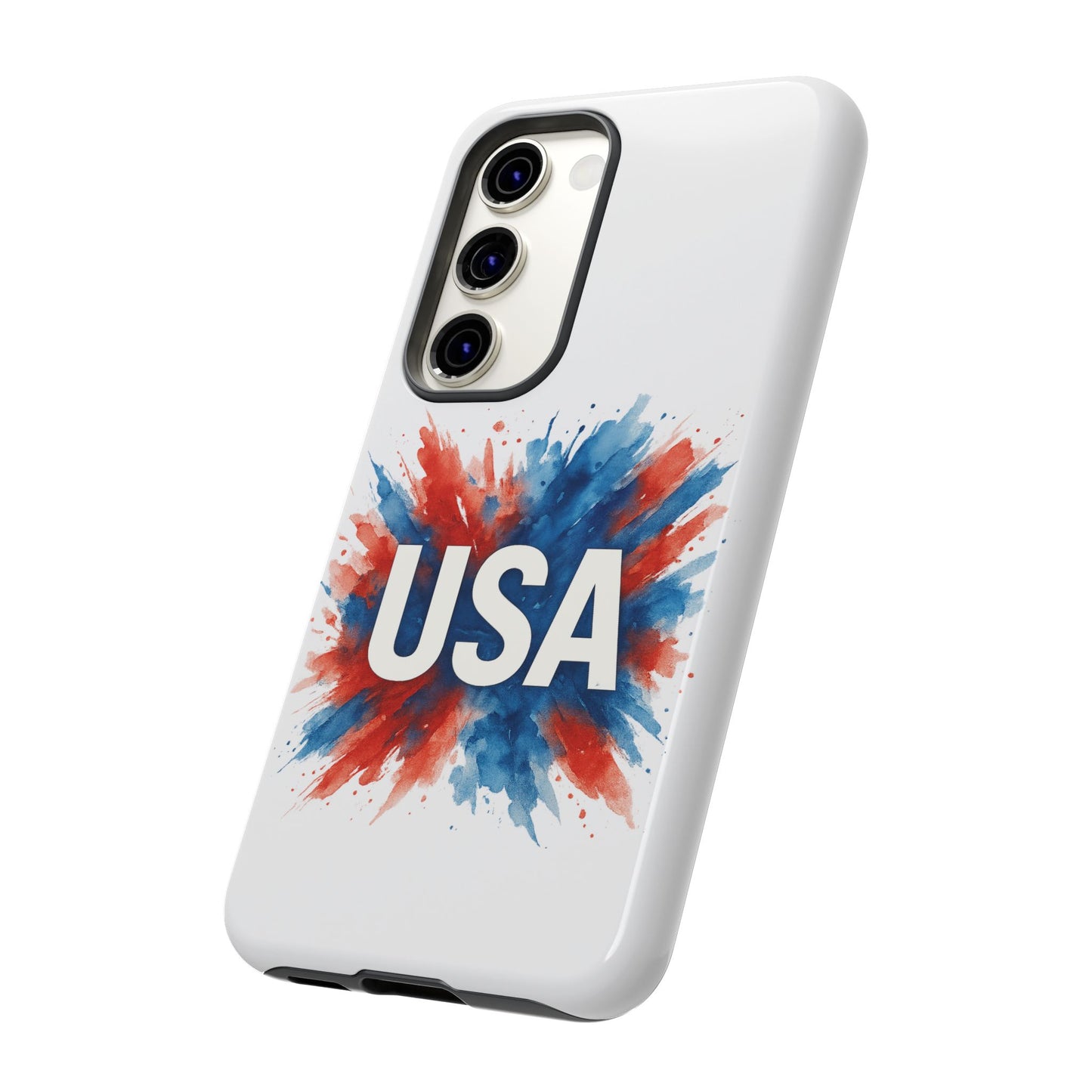 USA Splash Samsung Case - Patriotic Red White Blue Tough Cover, Dual-Layer Protection, 4th of July amd Veteran Gift for Galaxy