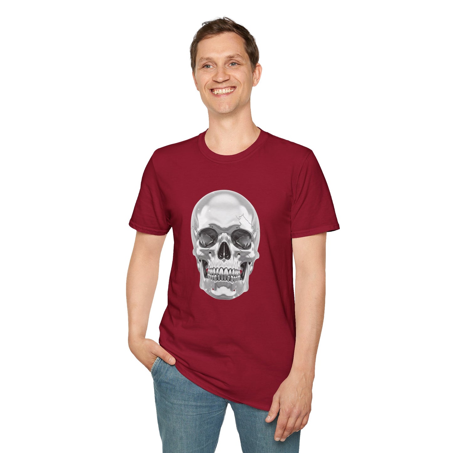 Chrome Skull Graphic Tee - Edgy Metallic Skull Shirt - Retro Rock Vibe, Dark Aesthetic, Unisex Cool Gift - Trendy Fashion Statement Top