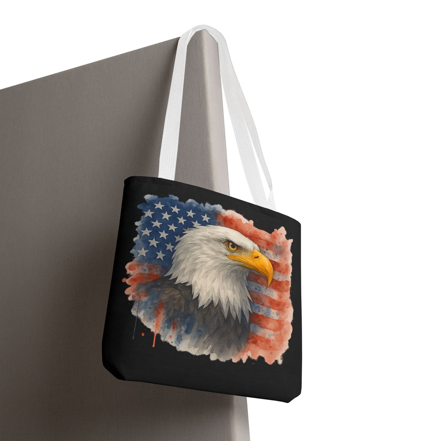 Patriotic Tote Bag with American Flag and Bald Eagle Watercolor Print 4th of July Bag Memorial Day Tote Veteran's Day Tote Bag