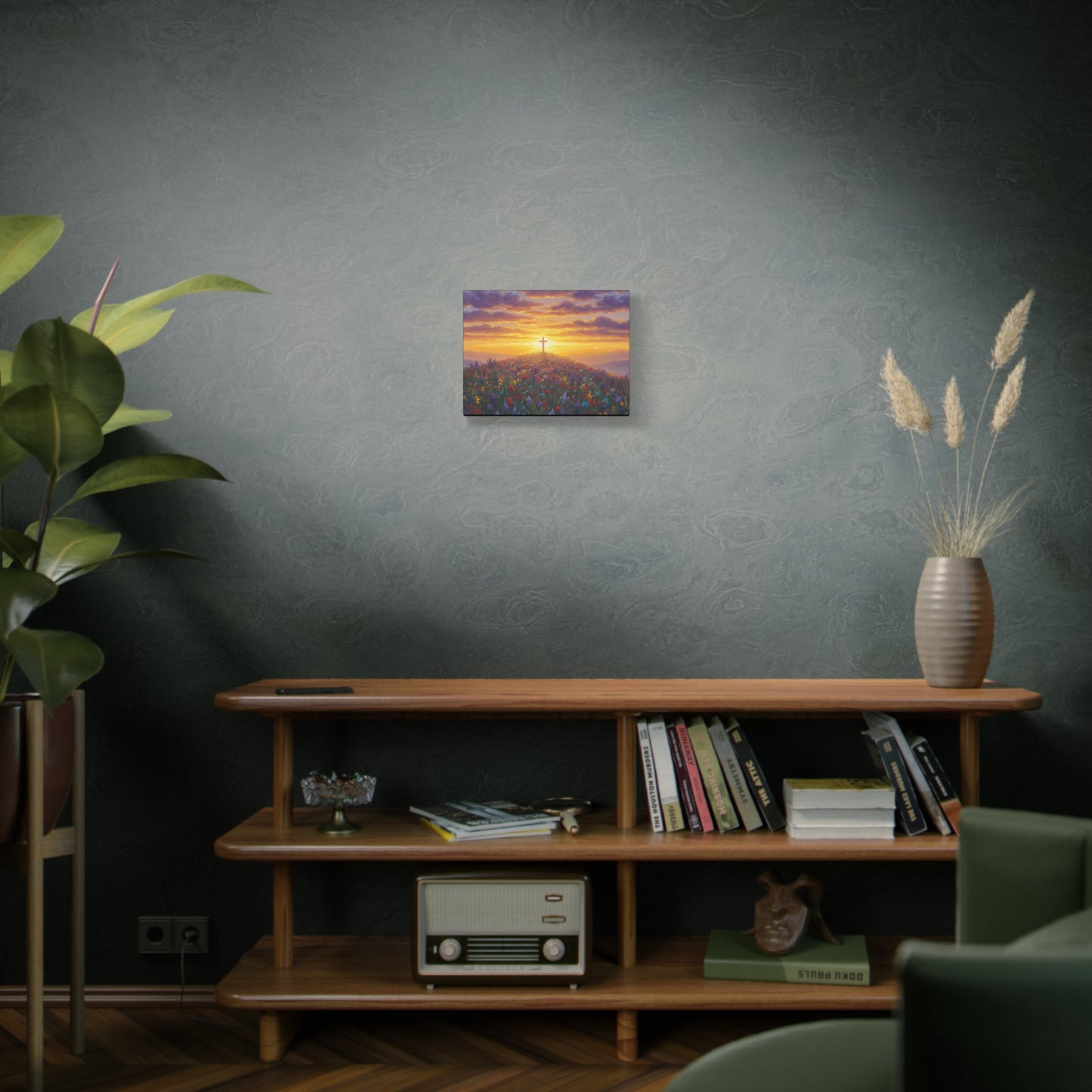 Canvas Artwork Cross on Hill Christian Painting in style of Monet Spiritual Decor Faith Painting Religious Gift