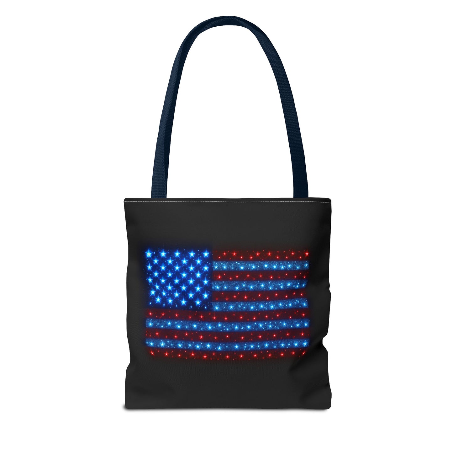 Galaxy Bioluminescent USA Flag Tote Bag - Patriotic Cosmic Canvas Shopper - Starry Red White Blue Tote Non-Glow - 4th July Gift
