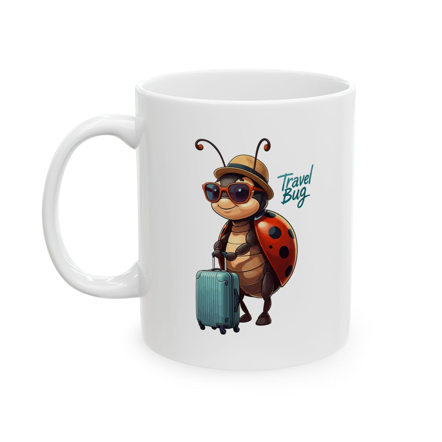 Travel Bug Coffee Mug – Cute Ladybug Traveler Ceramic Mug, Whimsical Travel Gift, Eco-Friendly Kitchen Cup for Bug Lovers