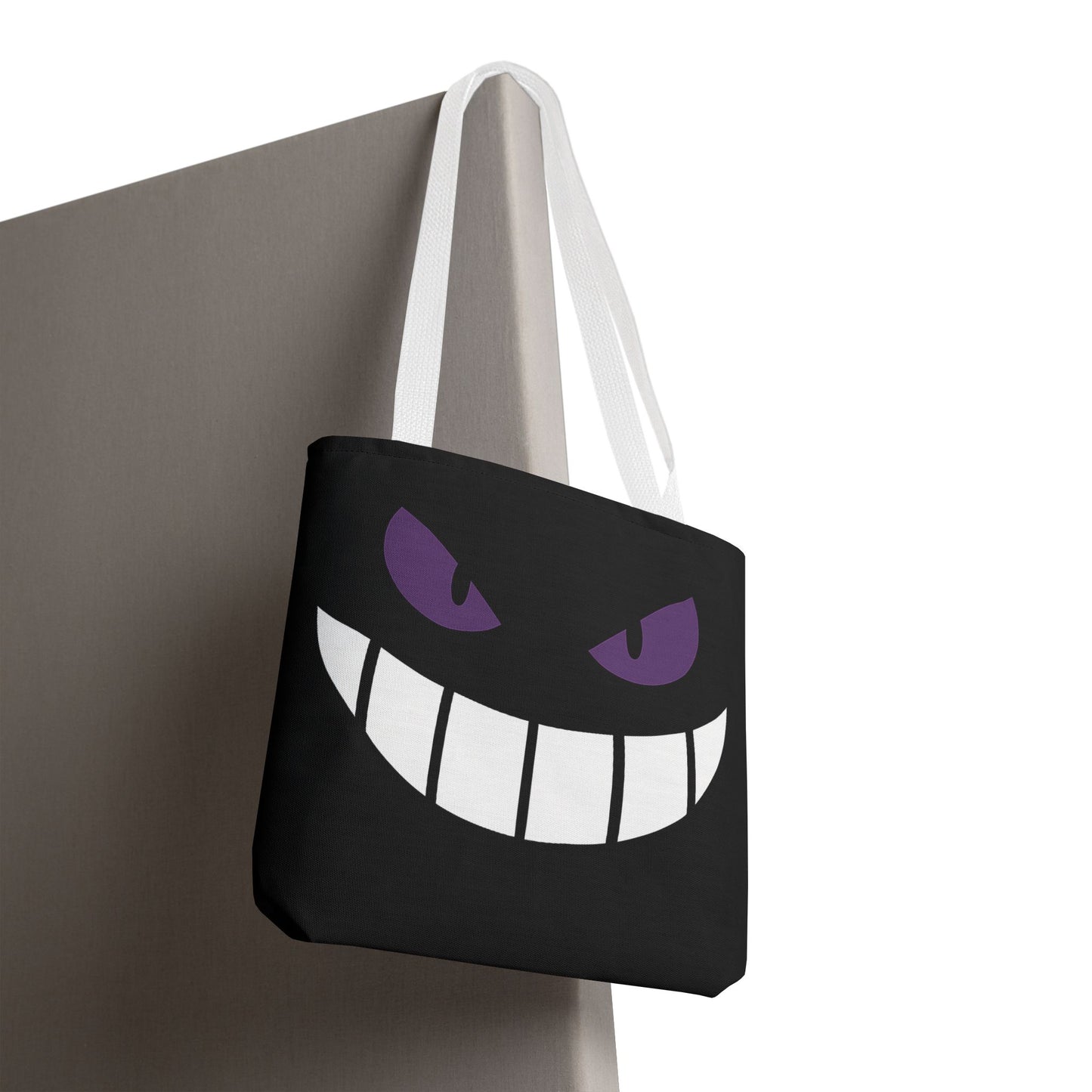 Evil Grin Tote Bag, Spooky Purple Eyes Reusable Shopping Bag, Creepy Cute Halloween Tote, Gothic Horror Canvas Bag, Gamer Room Accessory