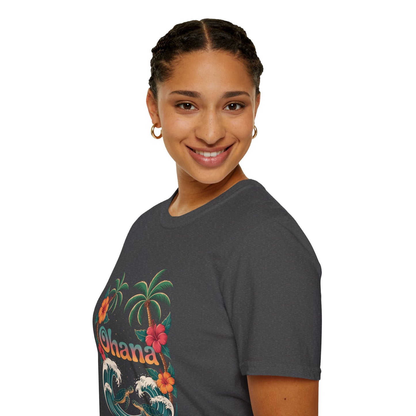 Ohana Shirt - Retro Hawaiian Sea Turtle & Palm Tree Graphic Tee - Tropical Beach Family Gift, Summer Vacation Aesthetic T-Shirt
