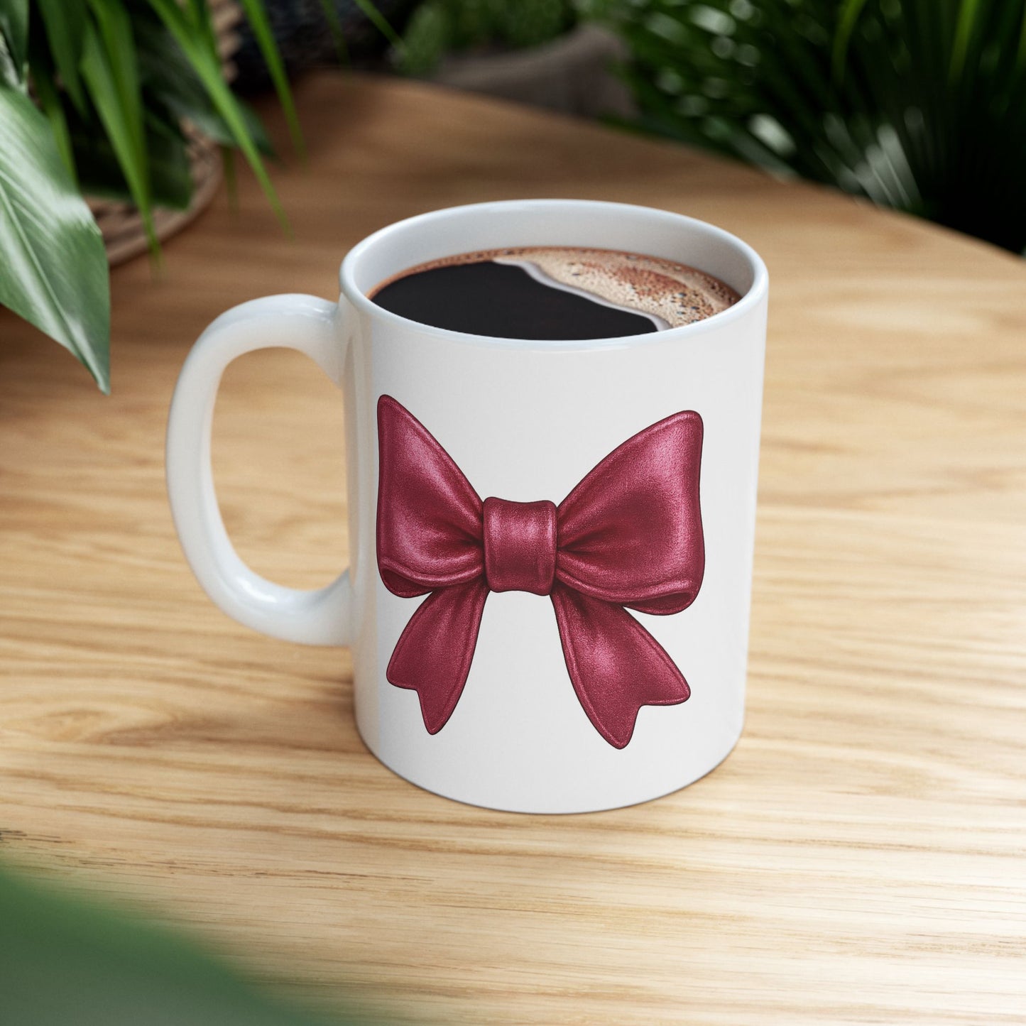 Pink Metallic Bow Mug - Cute Girly Coffee Cup | Glossy Ribbon Design | Gift for Her | Aesthetic Desk Mug | Feminine Ceramic Tea Mug