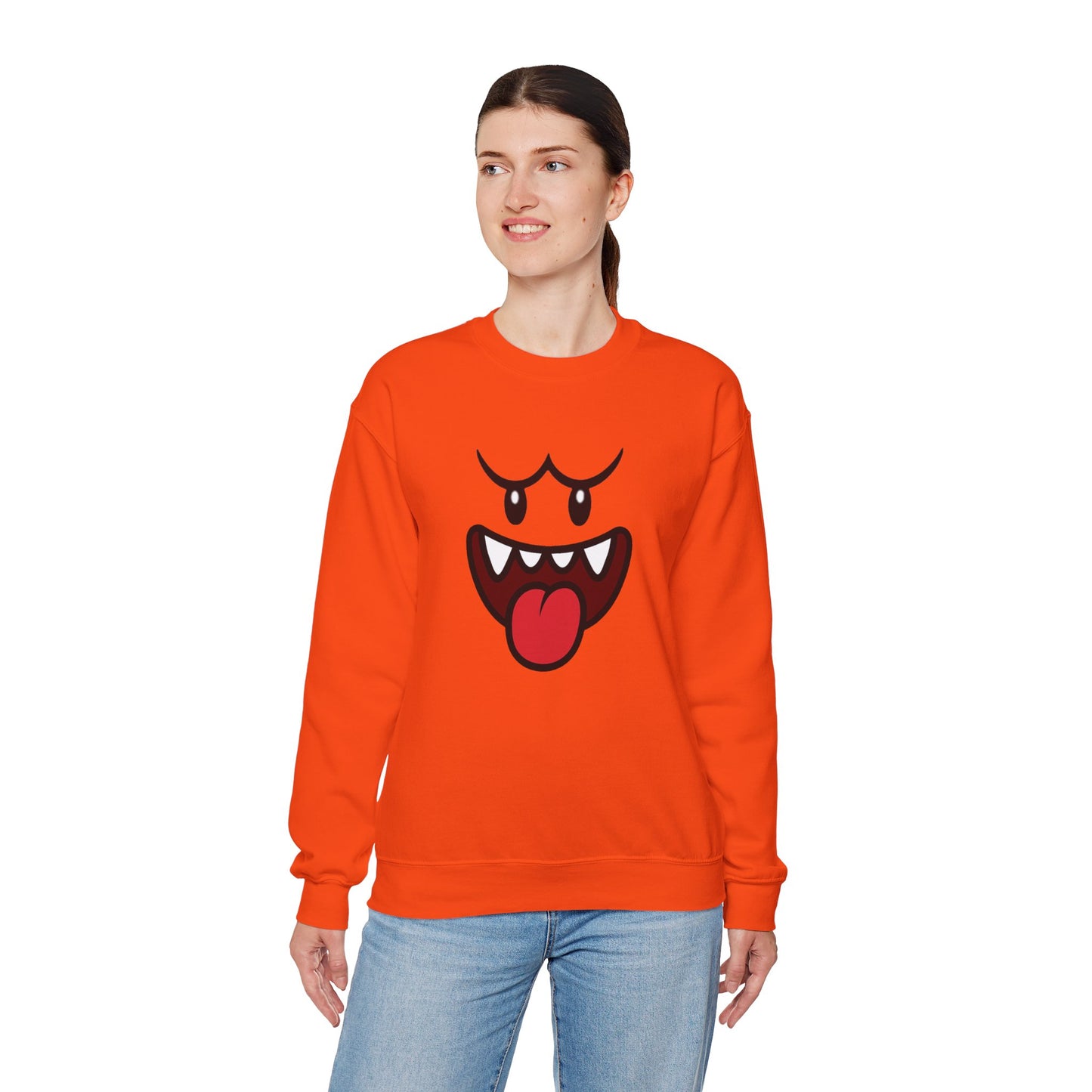 Spooky Grin Sweatshirt, Cartoon Ghost Face Crewneck, Halloween Grinning Ghost Sweatshirt, Cute Monster Smile Pullover, Spooky Season Graphic Sweat