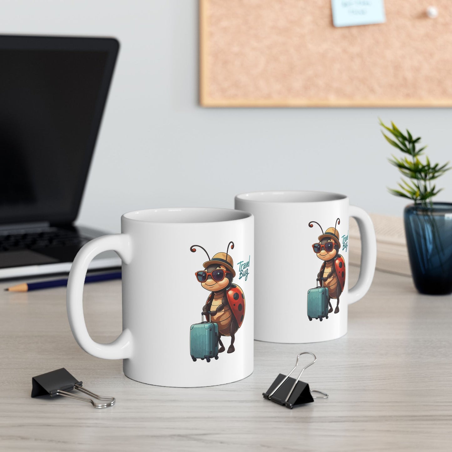 Travel Bug Coffee Mug – Cute Ladybug Traveler Ceramic Mug, Whimsical Travel Gift, Eco-Friendly Kitchen Cup for Bug Lovers