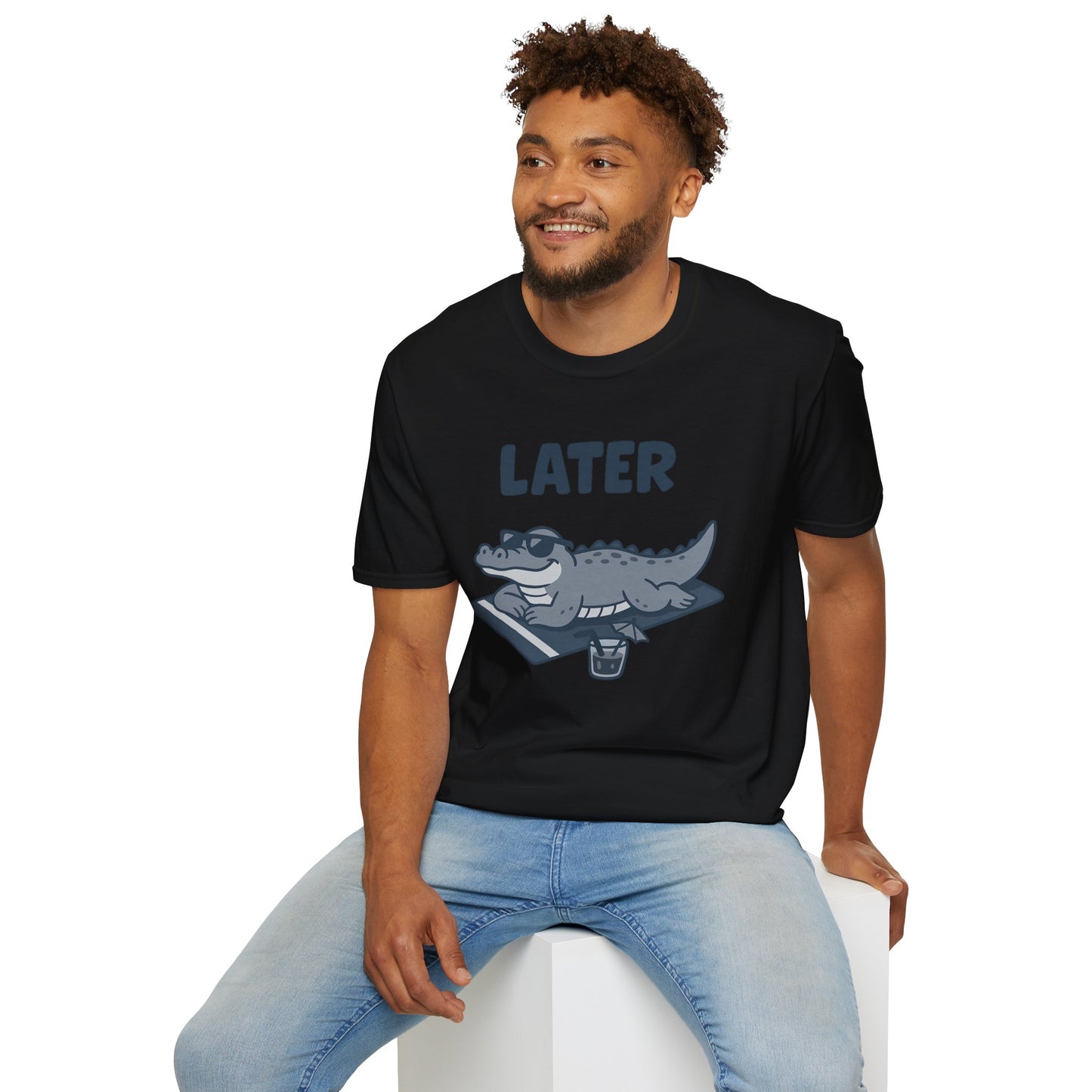 Later Gator Lounge Graphic Tee - Funny Alligator T-Shirt, Summer Vacation Humor, Cute Animal Tee, Relax Gift for Him and Her