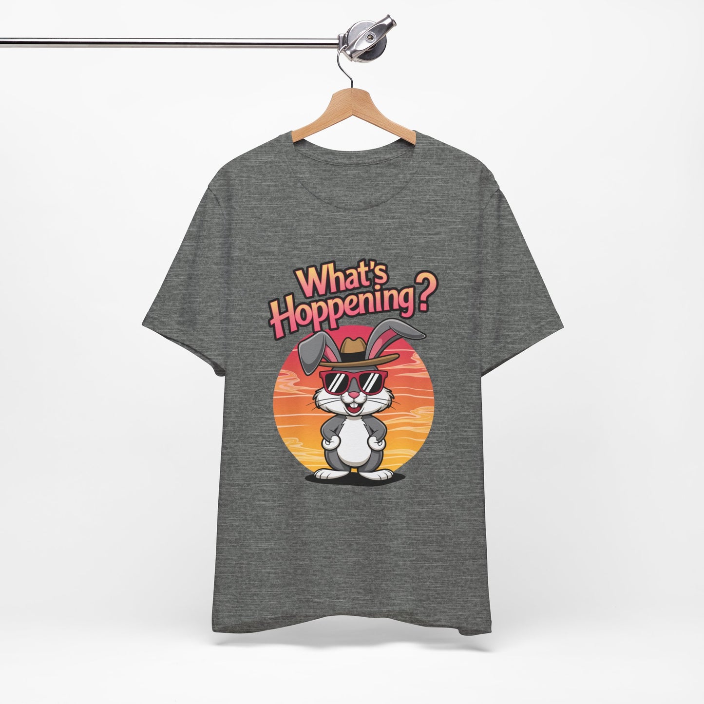 What’s Hoppening Funny Bunny Shirt – Cute Rabbit Pun T-Shirt – Sunset Graphic Tee for Animal Lovers, Easter, and Pun Enthusiasts