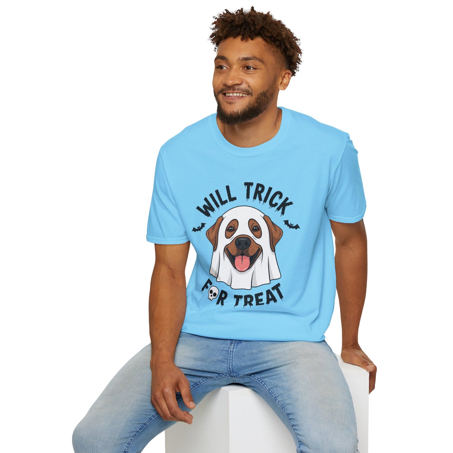 Will Trick for Treat Ghost Dog Halloween T-Shirt | Funny Spooky Dog Tee | Trick or Treat Pup Graphic Tee | Cute Fall Gift for Dog Lovers