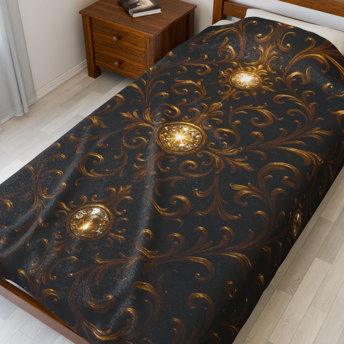 Luxury Black Gold Blanket Baroque Style Throw Gothic Glam Bedding Decor Elegant Soft Plush Blanket Celestial Star Blanket Gift