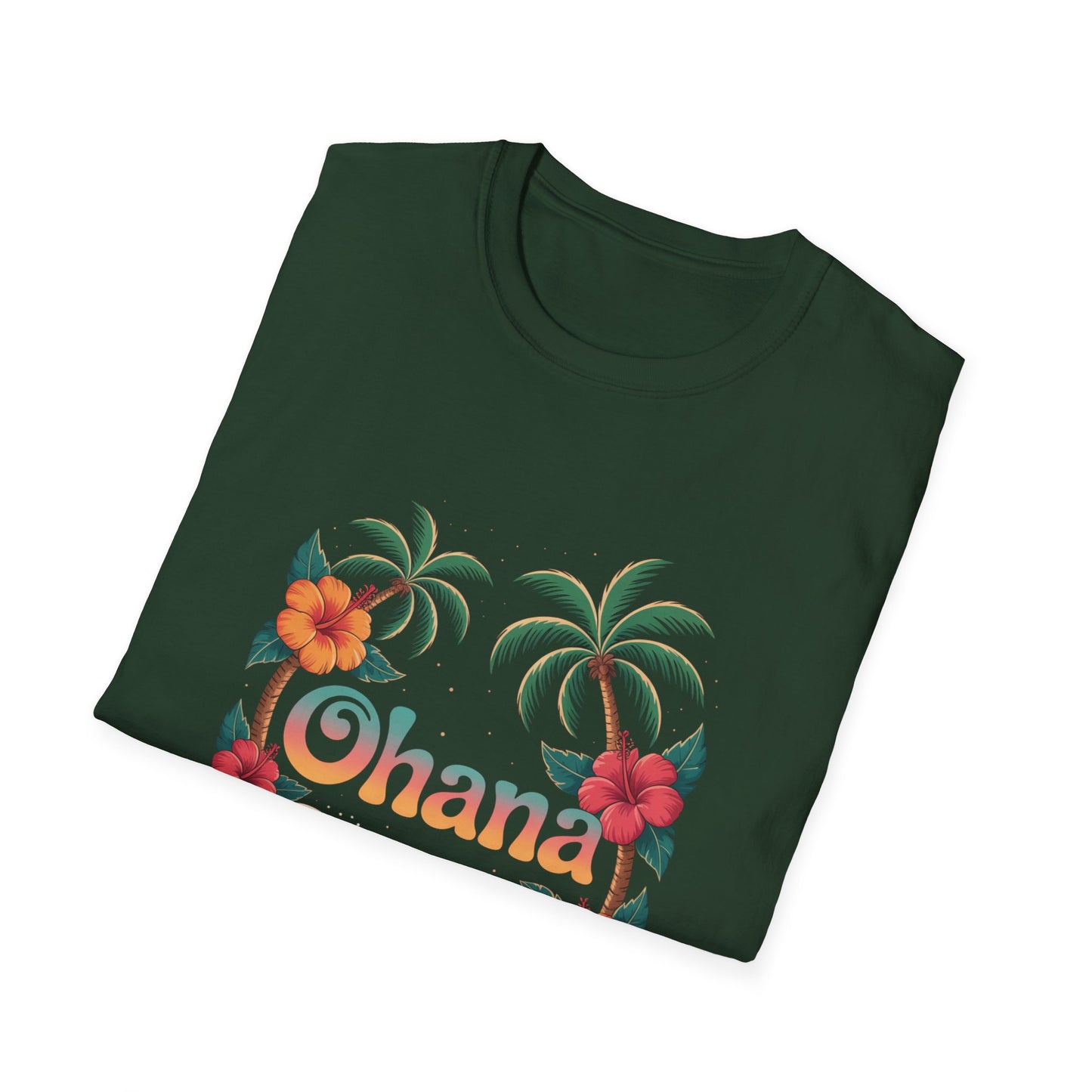 Ohana Shirt - Retro Hawaiian Sea Turtle & Palm Tree Graphic Tee - Tropical Beach Family Gift, Summer Vacation Aesthetic T-Shirt
