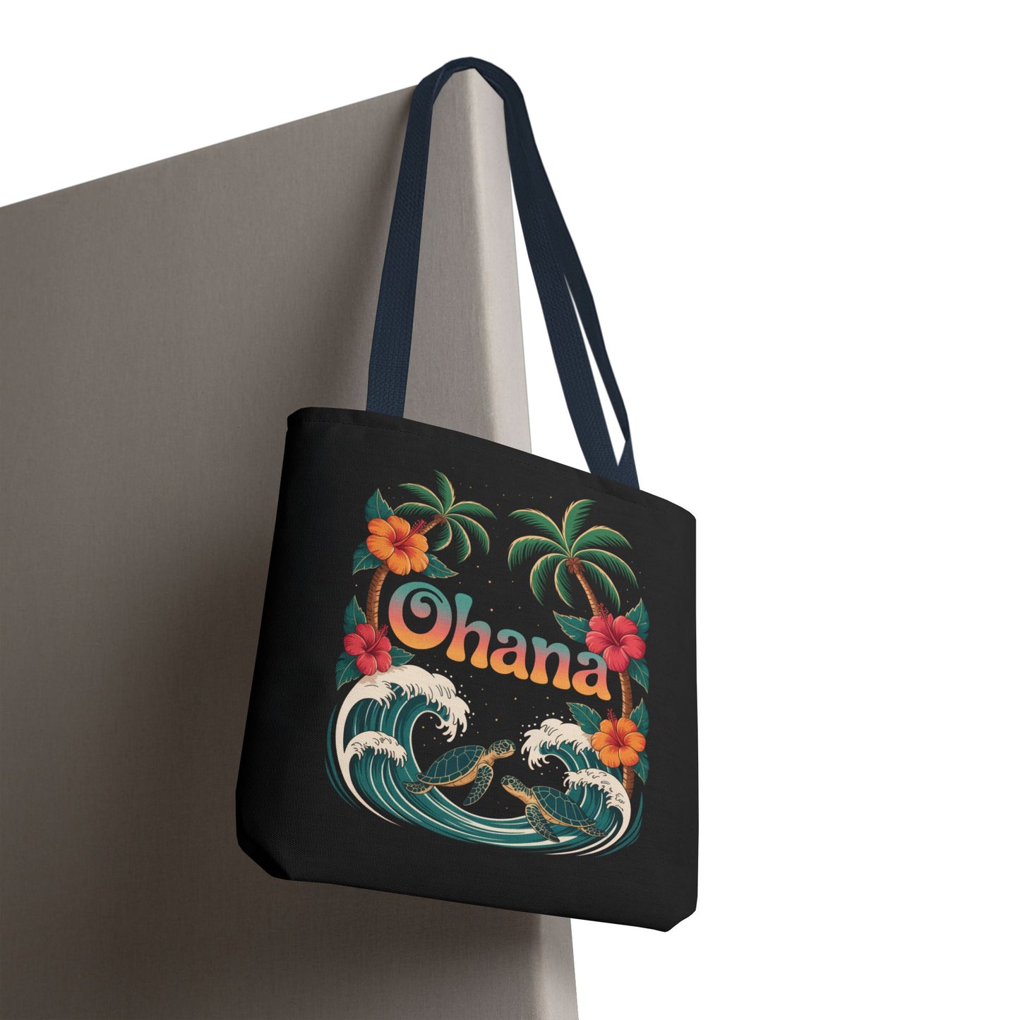 Ohana Tote Bag – Hawaiian Beach Tote with Sea Turtles & Palm Trees – Floral Tropical Reusable Bag, Summer Gift, Aesthetic Travel Purse