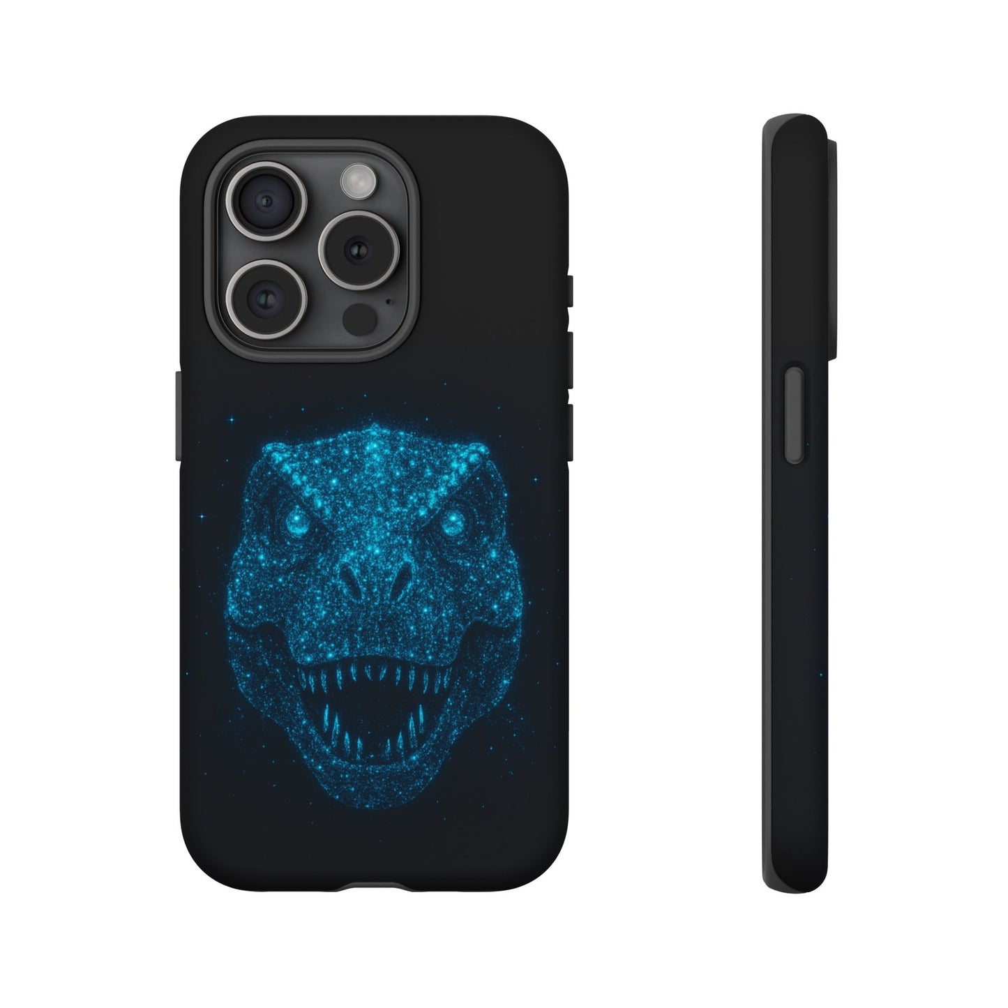 Bioluminescent Particle T-Rex iPhone Case - Galaxy-Style Cosmic Dino on Tough Dual-Layer Cover, Gift for Dino & Space Fans