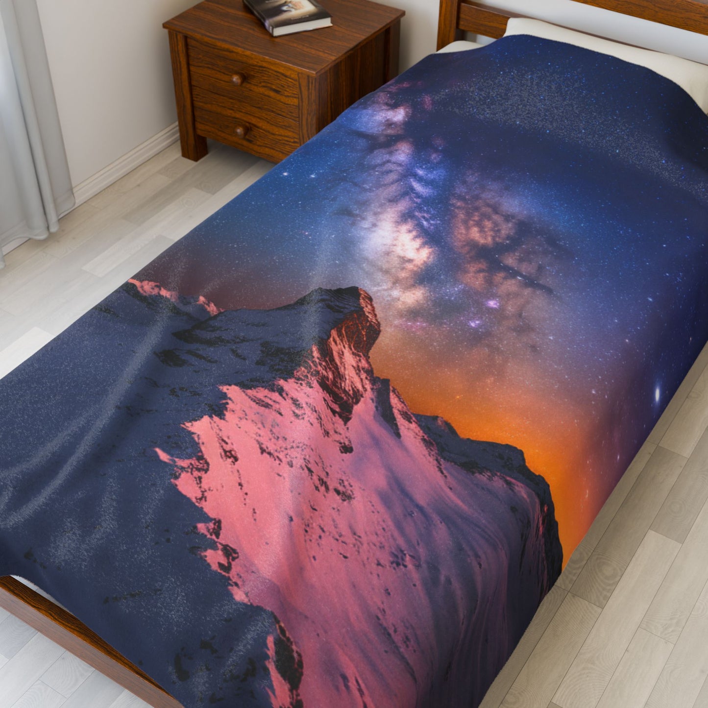 Cosmic Mountain Velveteen Plush Blanket Soft & Cozy Starry Night Throw for Home Decor