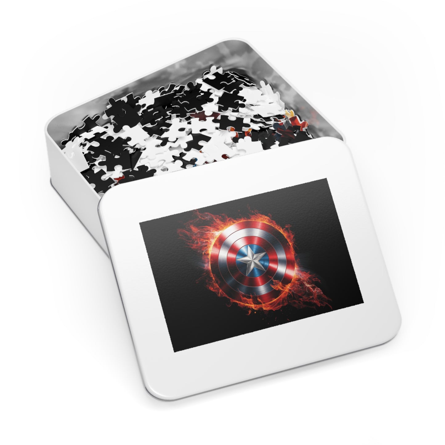 Fire & Shield Jigsaw Puzzle with Tin | Marvel-Inspired Home Décor