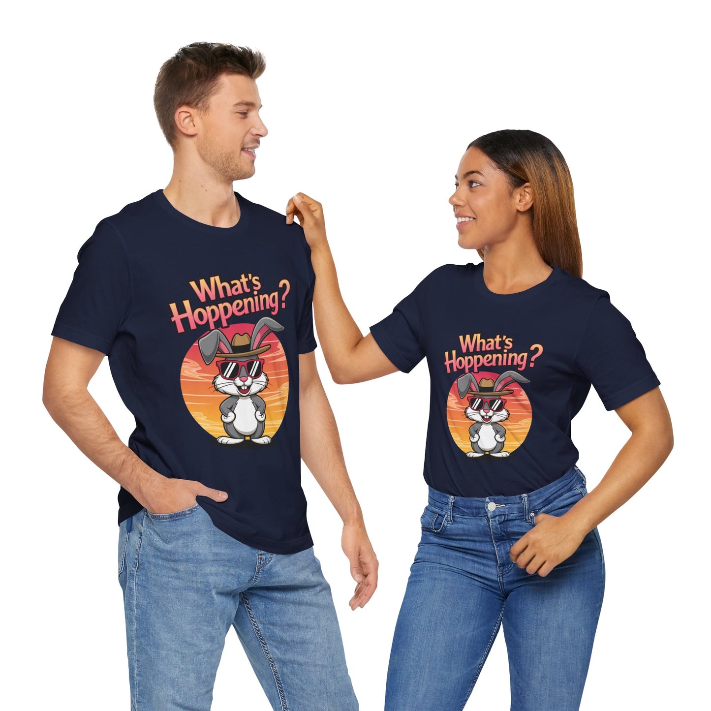 What’s Hoppening Funny Bunny Shirt – Cute Rabbit Pun T-Shirt – Sunset Graphic Tee for Animal Lovers, Easter, and Pun Enthusiasts