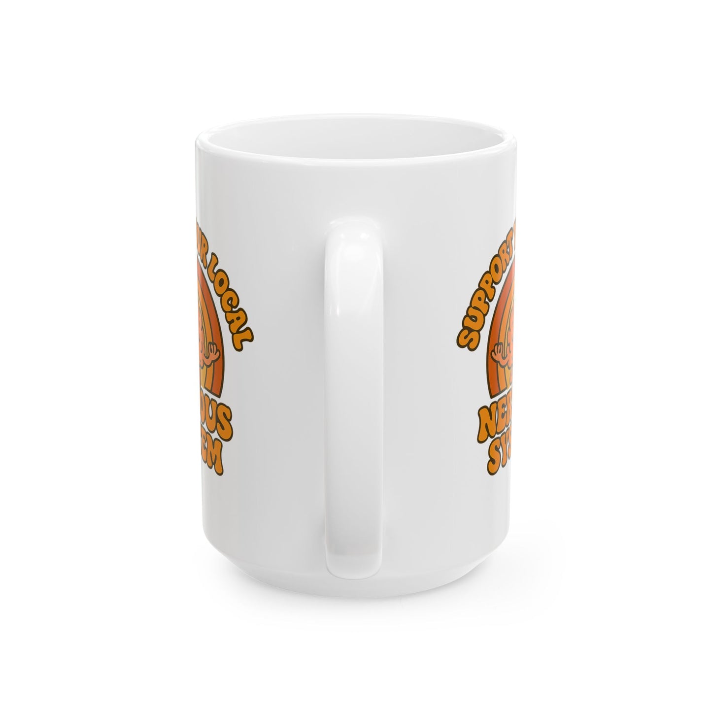 Support Your Local Nervous System Mug | Funny Brain Coffee Cup, Mental Health Gift, Retro Neurodiversity Humor Tea Mug for Self Care