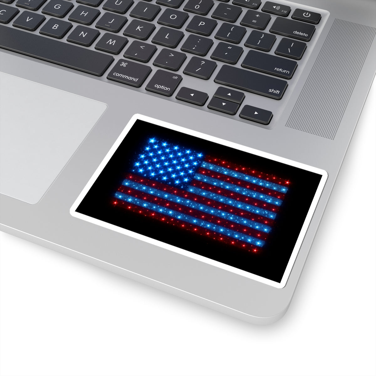 Bioluminescent USA Flag Sticker - Holographic-Inspired Vinyl Decal, Patriotic Blue and Red Sparkle Art for Laptop, Water Bottle
