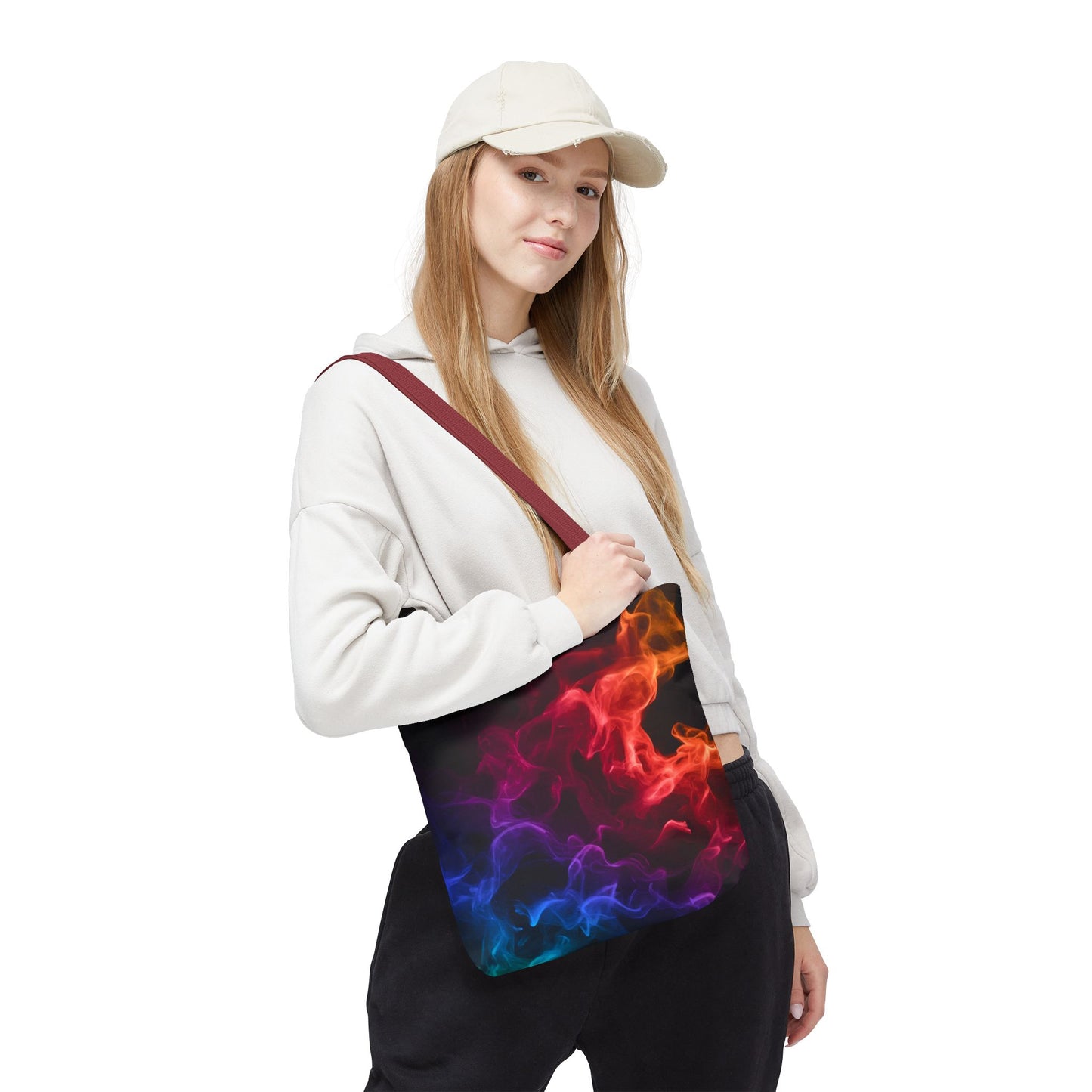 Chromatic Ember Tote Bag, Colorful Smoke Art Design With Red, Blue, And Orange Hues, Abstract Reusable Tote For Artists, Gifts, And Everyday Use
