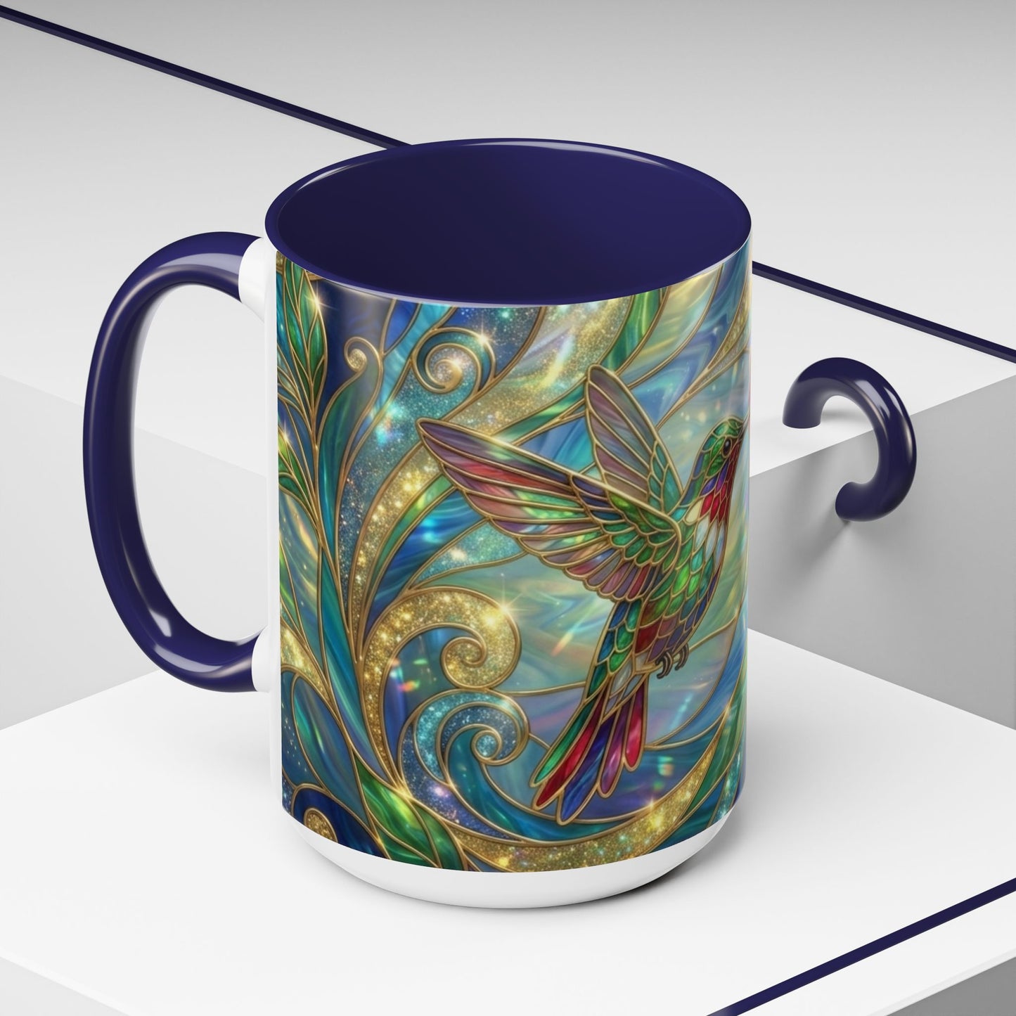 Stained Glass Hummingbird Mug, Colorful Floral Coffee Cup, Bird And Flower Art Mug, Nature Lover Gift, Artistic Garden Mug, Unique Gift