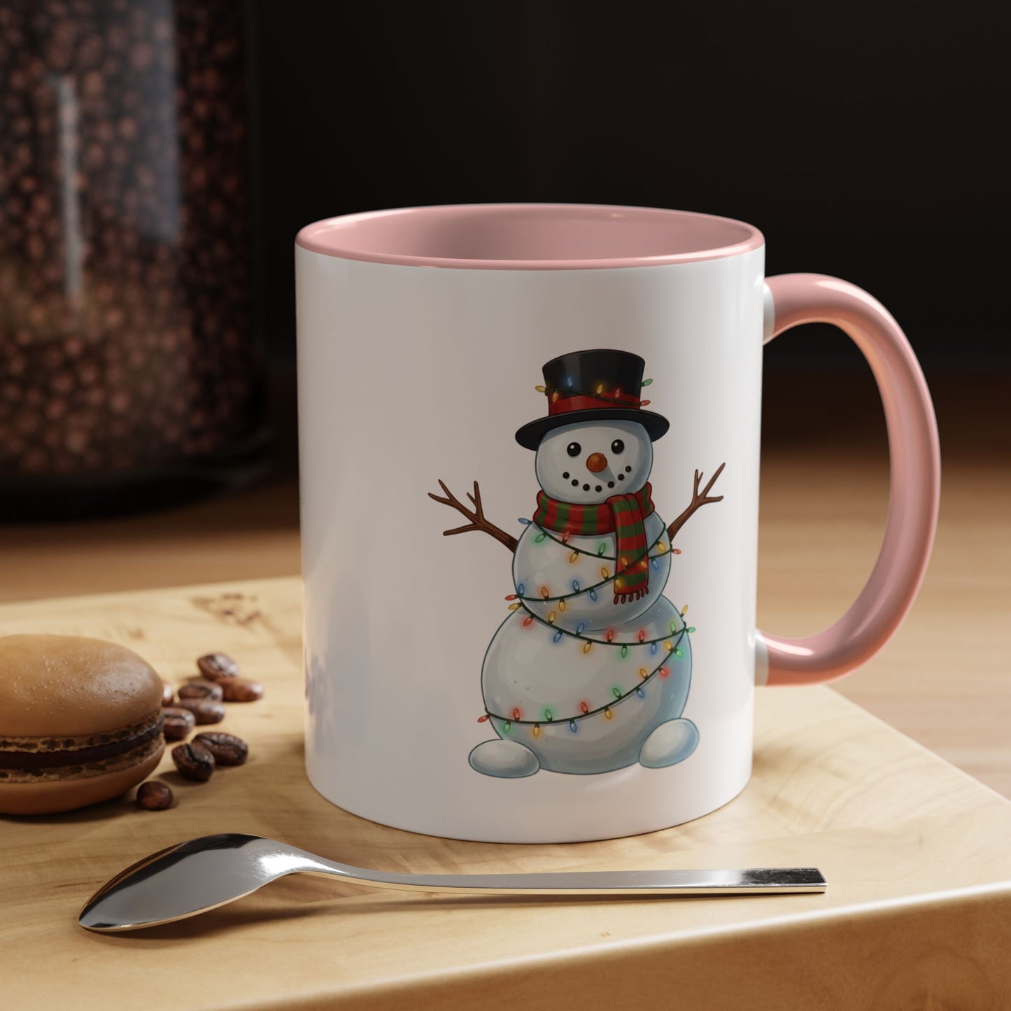 Snowman Christmas Mug, Snowman Wrapped in Lights Mug, Holiday Coffee Cup, Cute Winter Snowman Cup, Christmas Gift Mug, Xmas Cocoa Mug