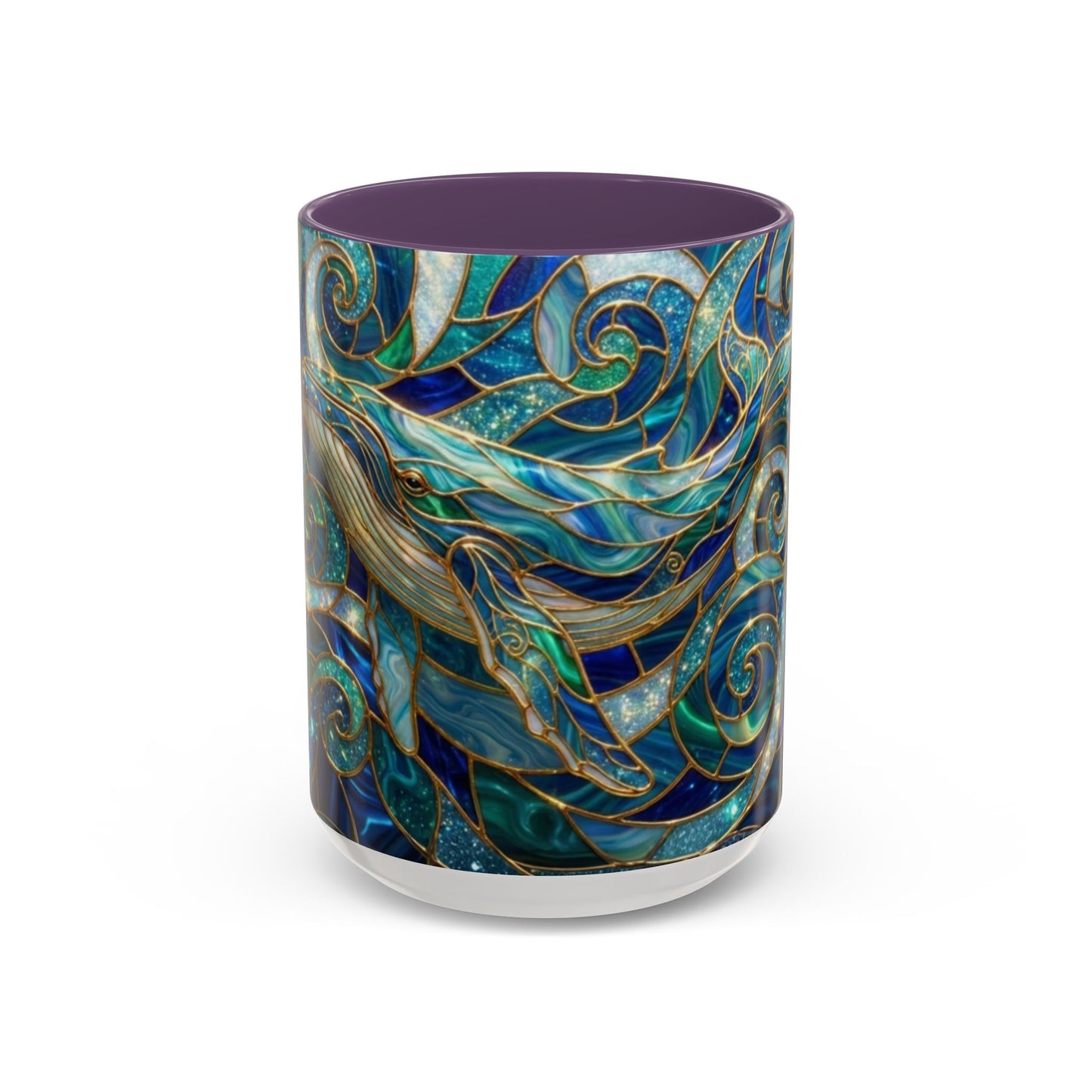 Stained Glass Whale Mug, Ocean Art Coffee Cup, Blue Sea Life Design, Nautical Gift For Ocean Lovers, Colorful Stained Glass Whale Cup