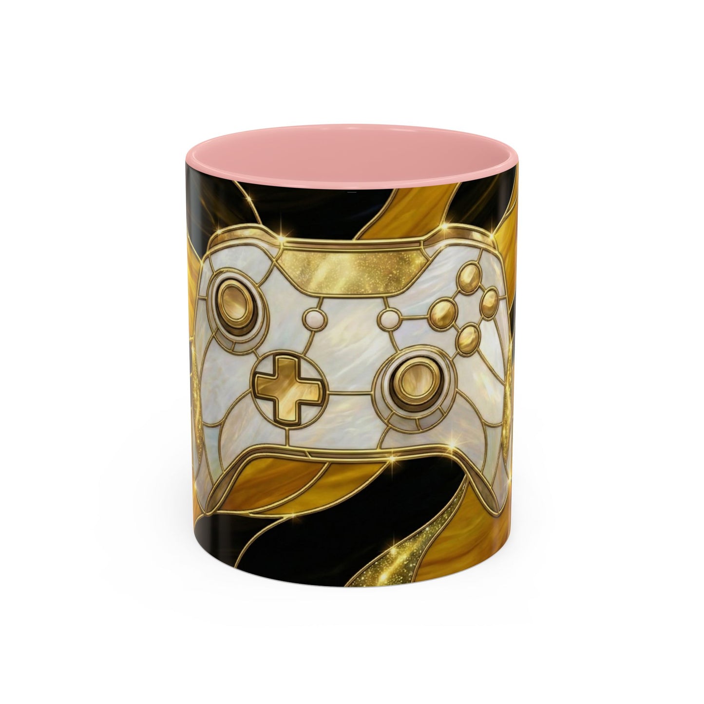 Stained Glass Gamer Mug, Gold Controller Coffee Cup, Video Game Gifts for Him, Gamer Boyfriend Gift, Teen Boy Gaming Mug, Desk Decor