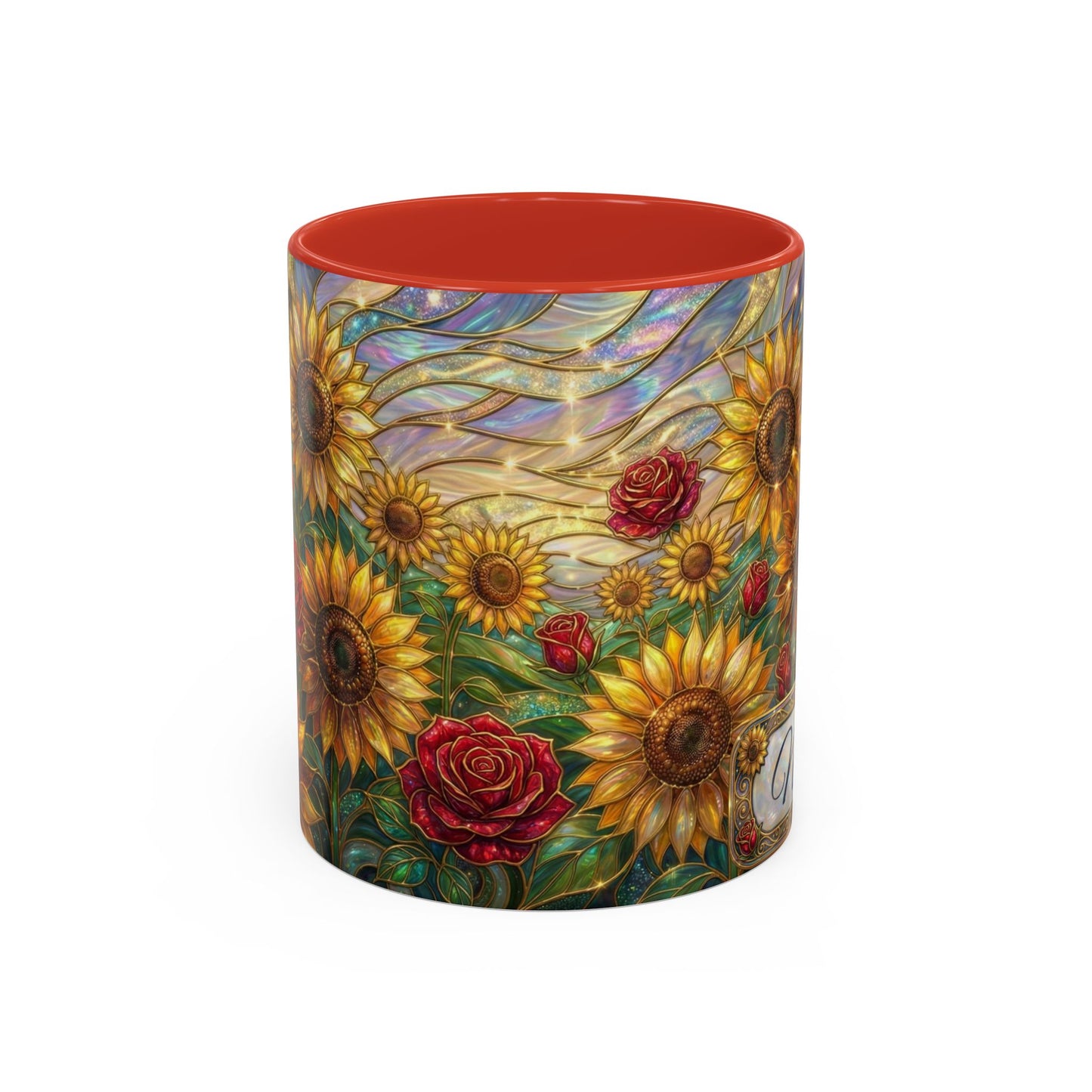 Personalized Stained Glass Sunflower Mug, Custom Red Rose Floral Coffee Cup, Celestial Night Sky Botanical Teacup, Gift For Flower Lover