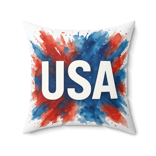 USA Watercolor Throw Pillow - Patriotic Red White and Blue Decor, Double-Sided Cushion, 4th of July Accent, Cover and Insert Included