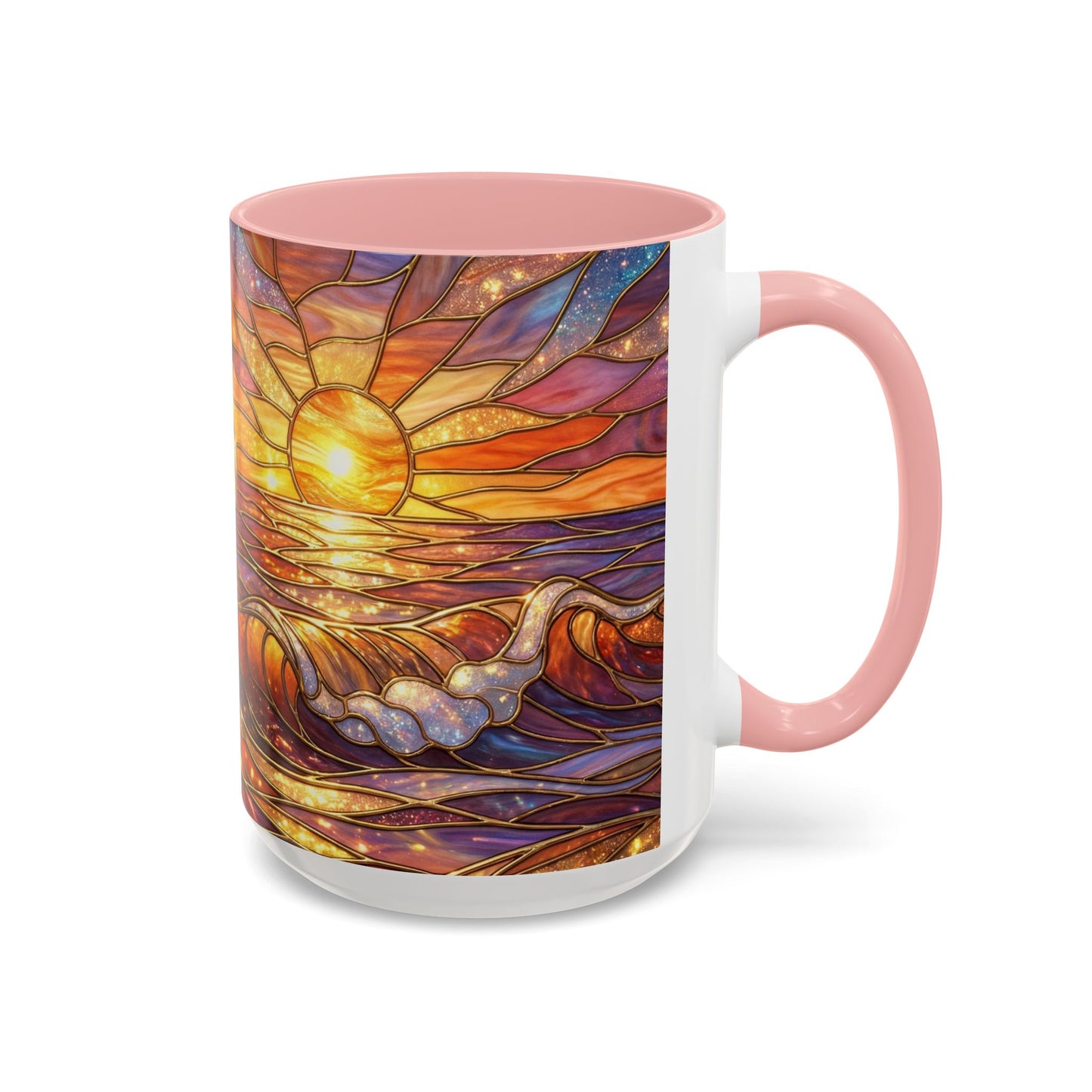 Stained Glass Wave Mug, Ocean Sunset Coffee Cup, Vibrant Beach Art, Sea Lover Gift, Mosaic Tea Cup, Summer Kitchen Decor, Nature Drinkware