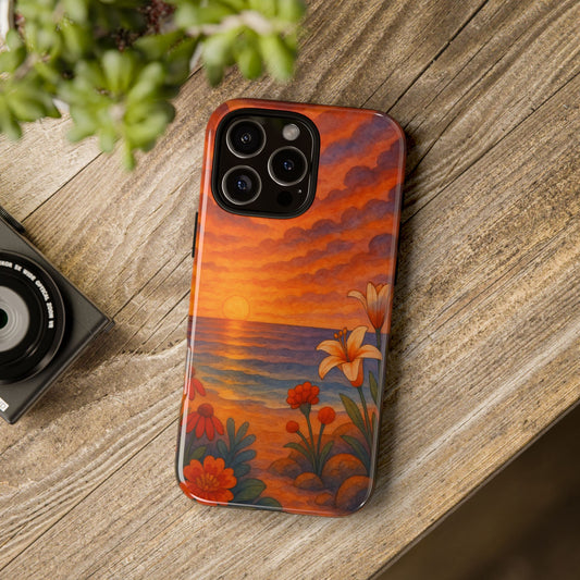 iPhone Case - Floral Ocean Sunset Watercolor Tough Case Nautical Phone Case Beach iPhone Case Ocean Sunset Theme