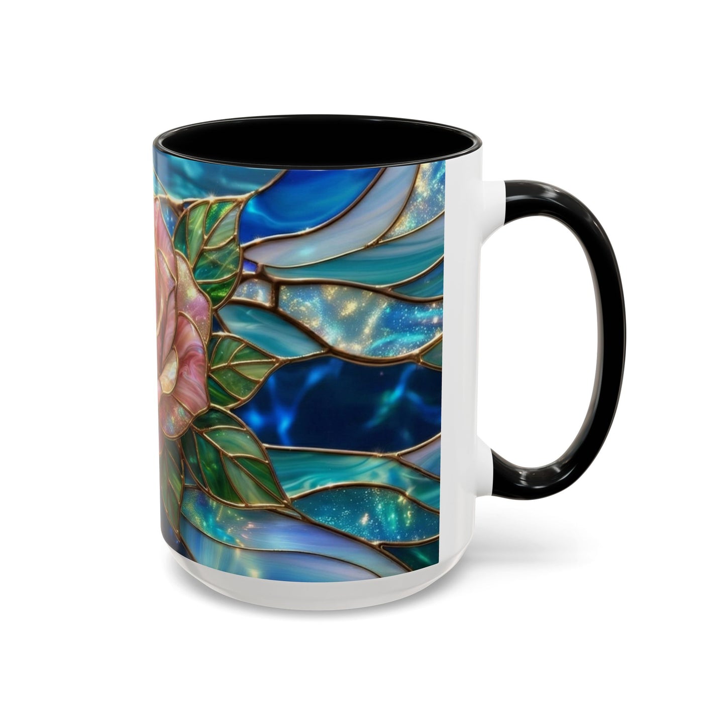 Stained Glass Rose Mug, Pink Flower Coffee Cup, Fantasy Floral Tea Cup, Magical Garden Gift, Galaxy Rose Art, Botanical Lover Present