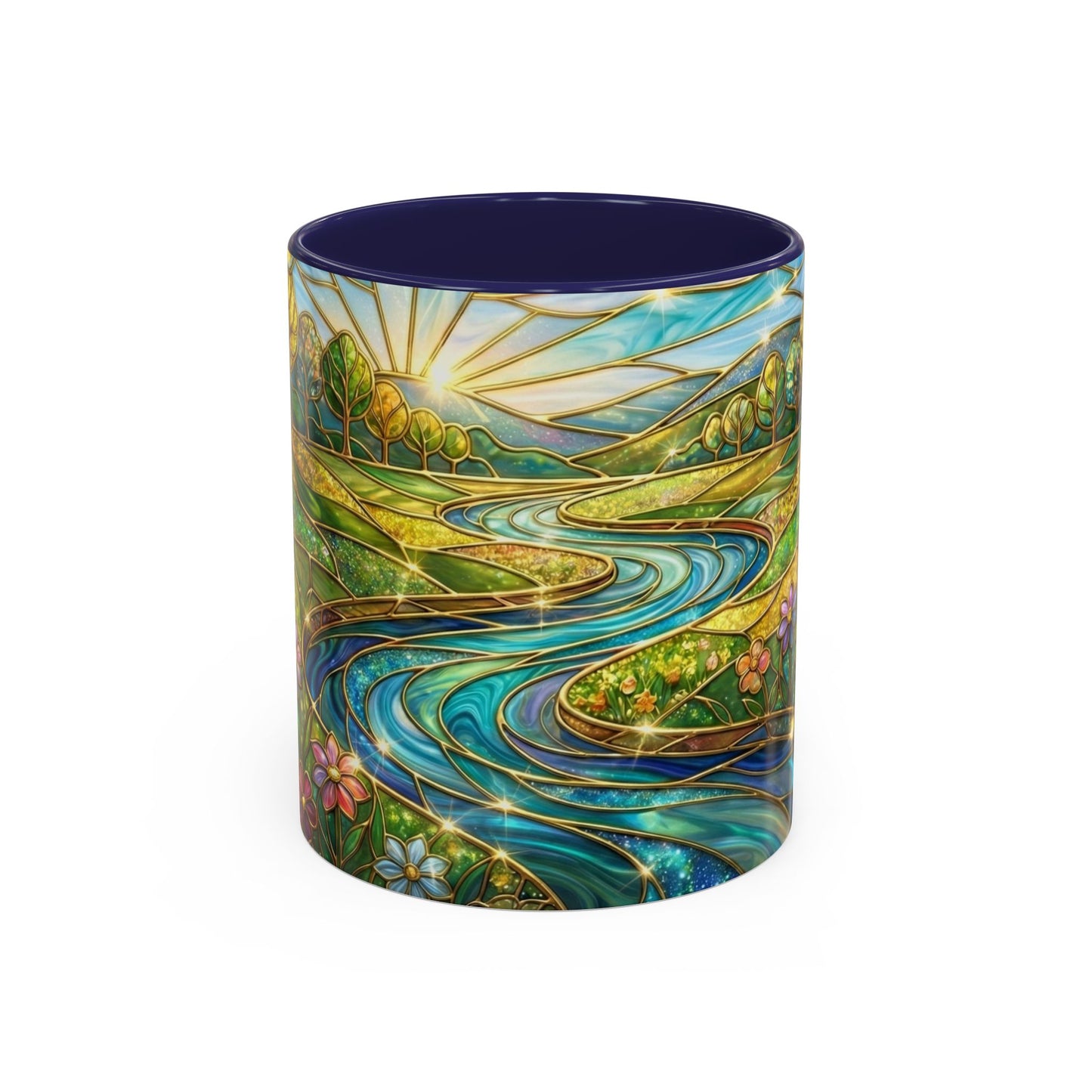 Stained Glass Mug, River Landscape Coffee Cup, Nature Lover Gift, Floral Tea Mug, Gardener Present, Art Teacher Gift, Colorful Scenery Cup