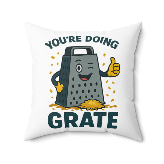 Funny Pun Throw Pillow – You're Doing Grate Cheese Joke Cushion – Foodie Kitchen Decor – Motivational Gift – Cute Cheese Pun Pillow