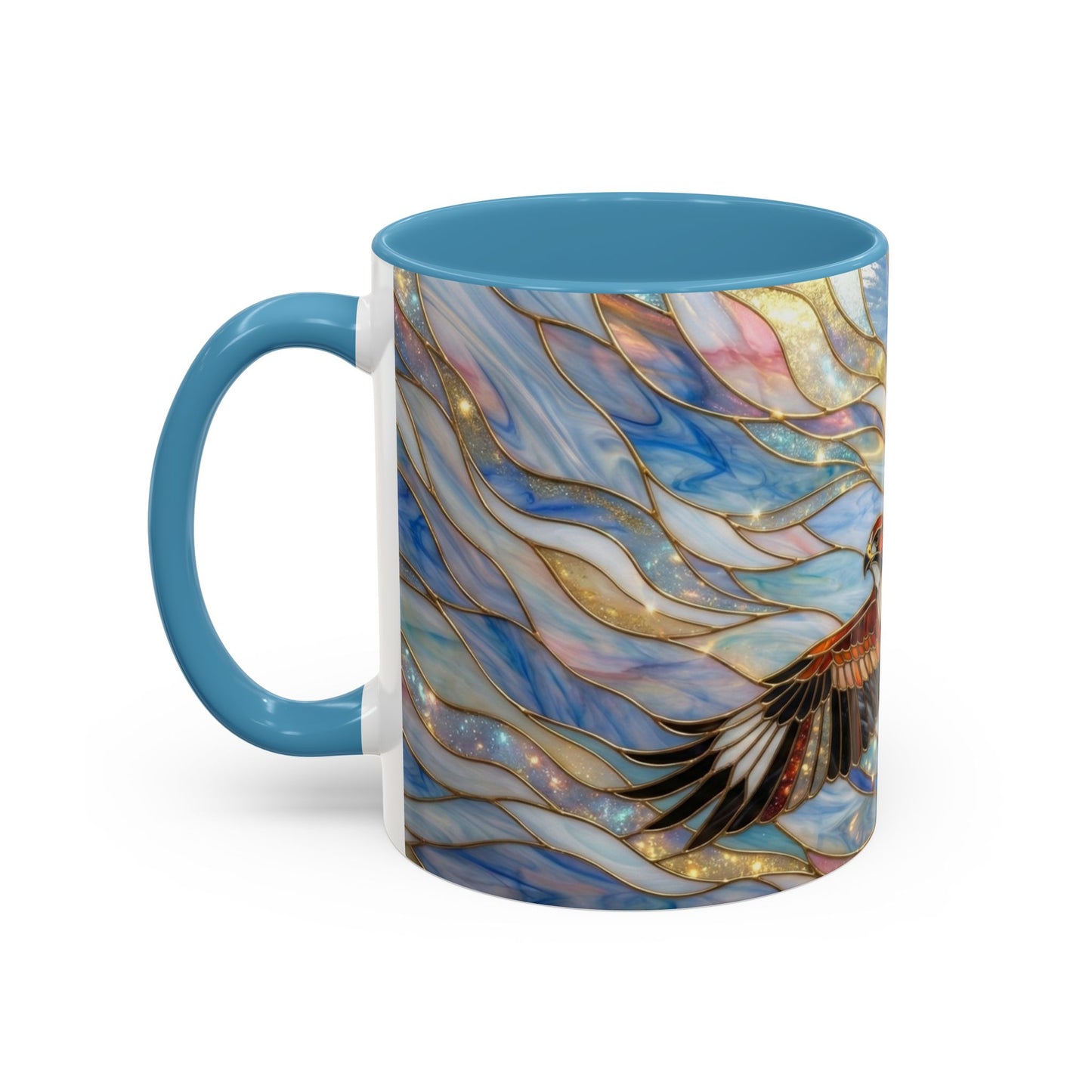 Hawk Coffee Mug, Stained Glass Hawk Mug, Bird of Prey Art Mug, Nature Lover Gift, Unique Ceramic Coffee Cup, 11oz 15oz Wildlife Mug