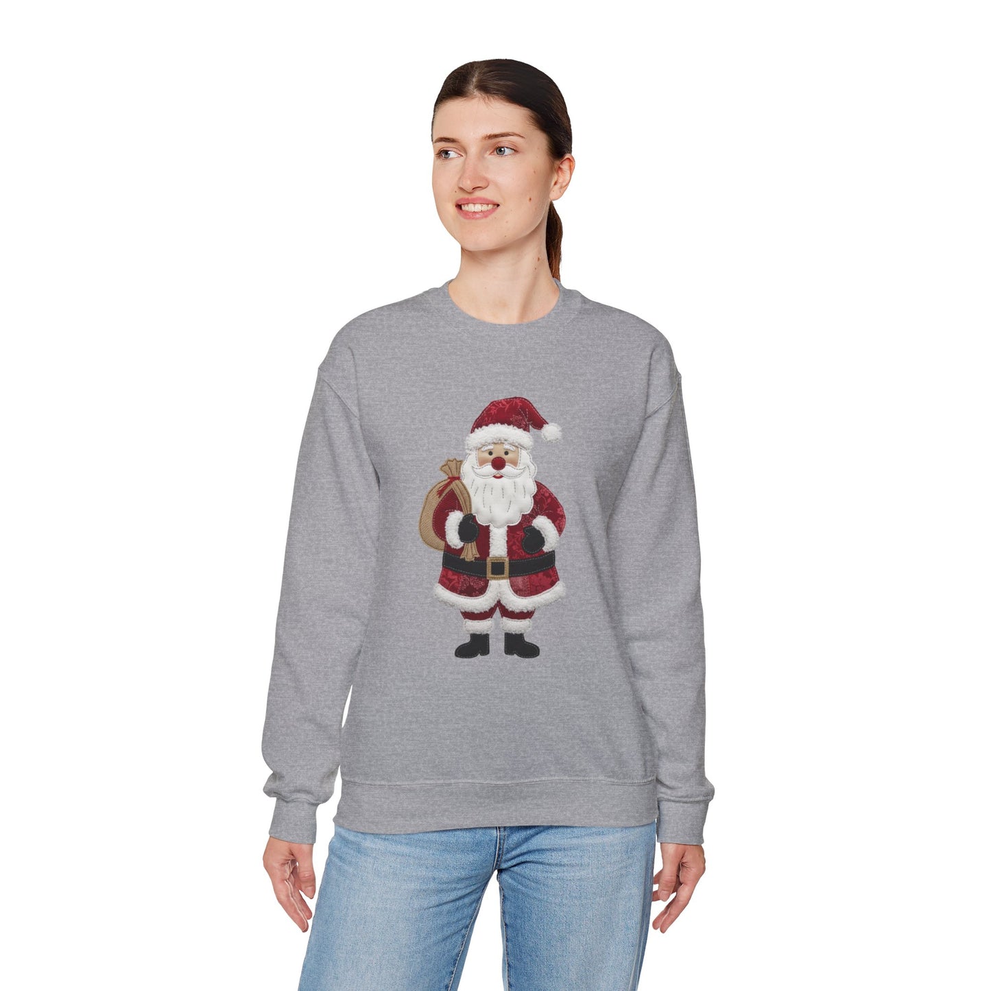 Faux patchwork Santa sweatshirt, Christmas Santa crewneck, cozy holiday sweater, vintage Santa pullover, festive winter sweatshirt, Xmas gift