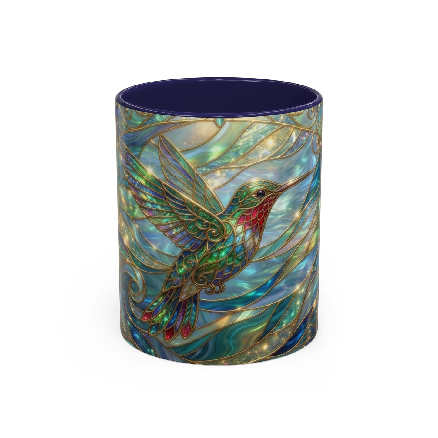 Hummingbird Stained Glass Mug, Colorful Art Coffee Mug, Bird Lover Gift, Nature Inspired Ceramic Mug, Tea Cup