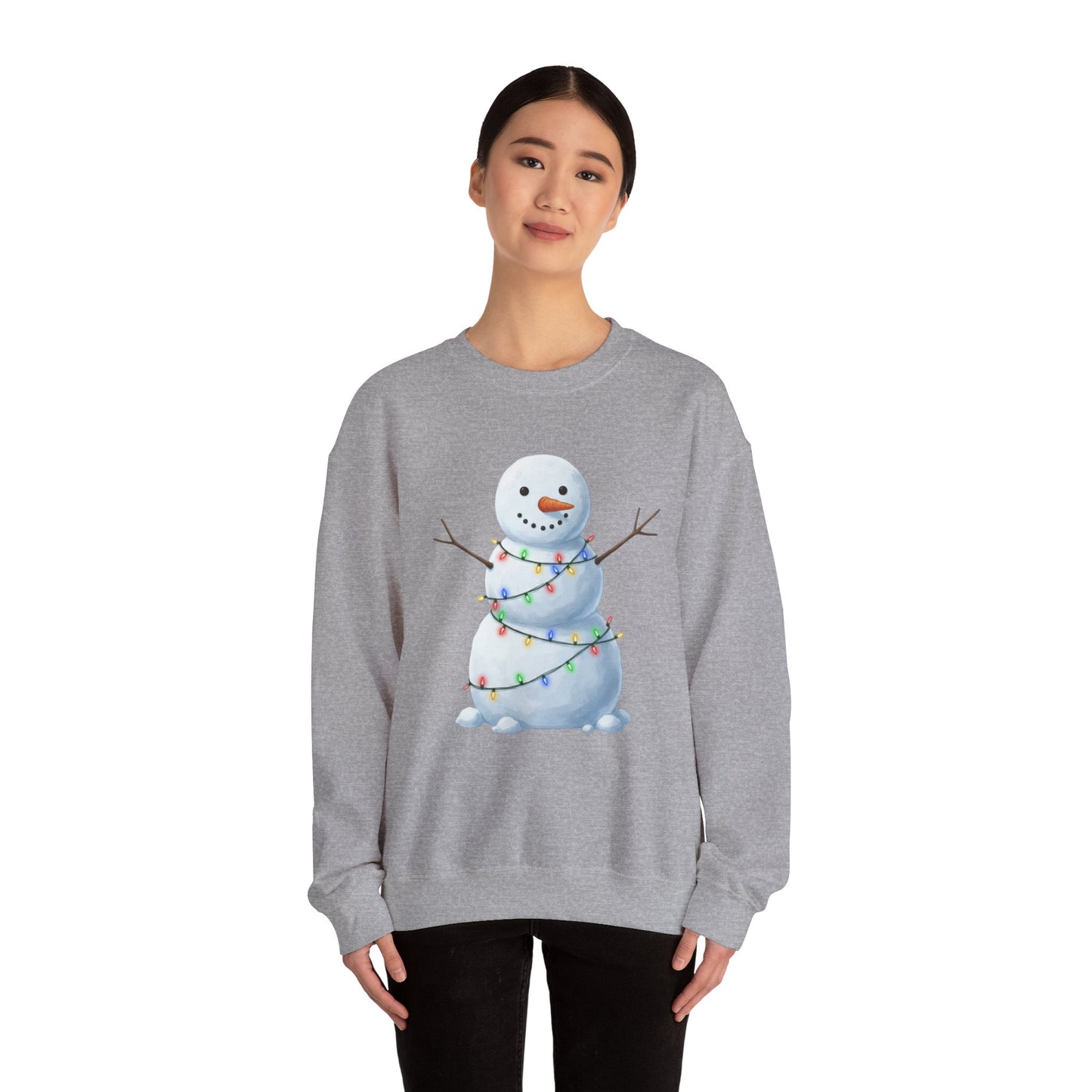 Cute Snowman Christmas Sweatshirt, Holiday Snowman Lights Sweater, Winter Snowman Crewneck, Cozy Christmas Gift, Festive Holiday Shirt