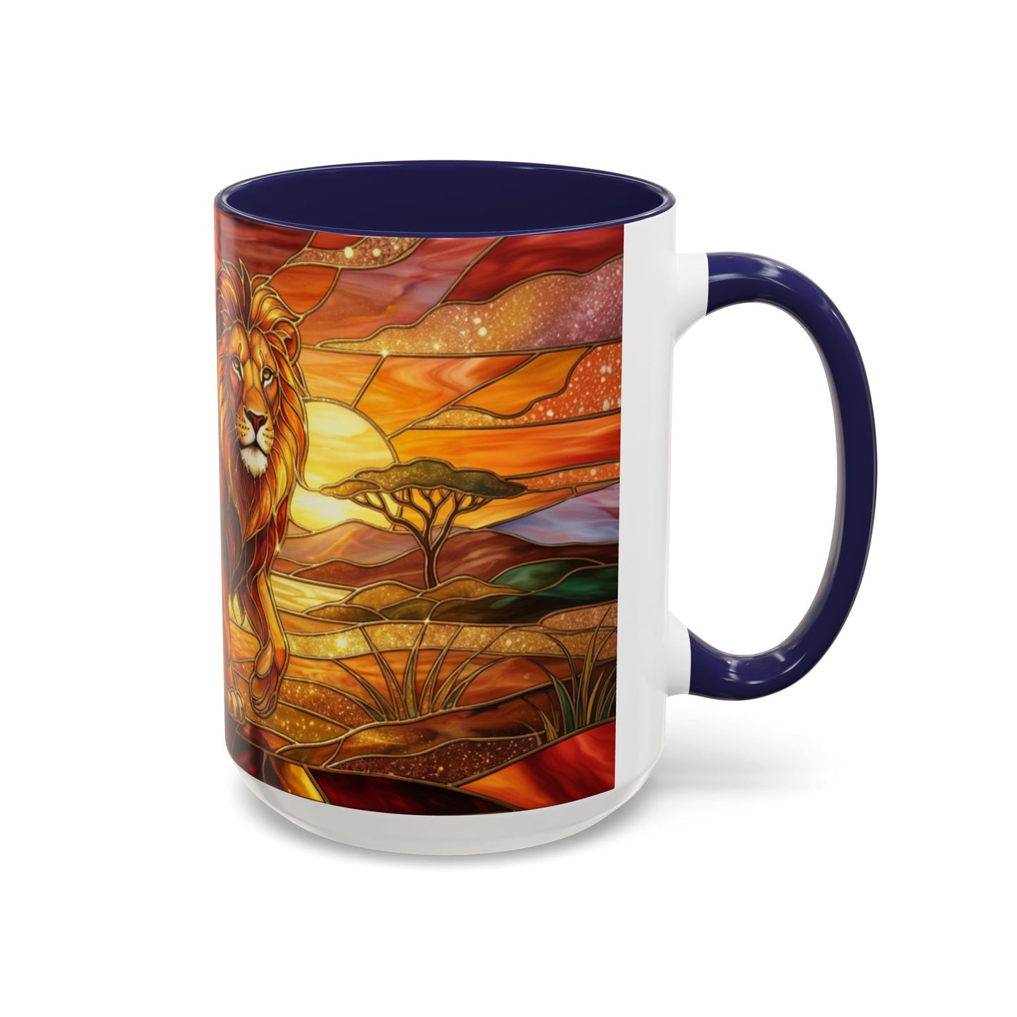 Stained Glass Lion Mug, Majestic Lion Coffee Cup, African Sunset Art Mug, Safari Wildlife Gift, Colorful Lion Lover Ceramic Mug