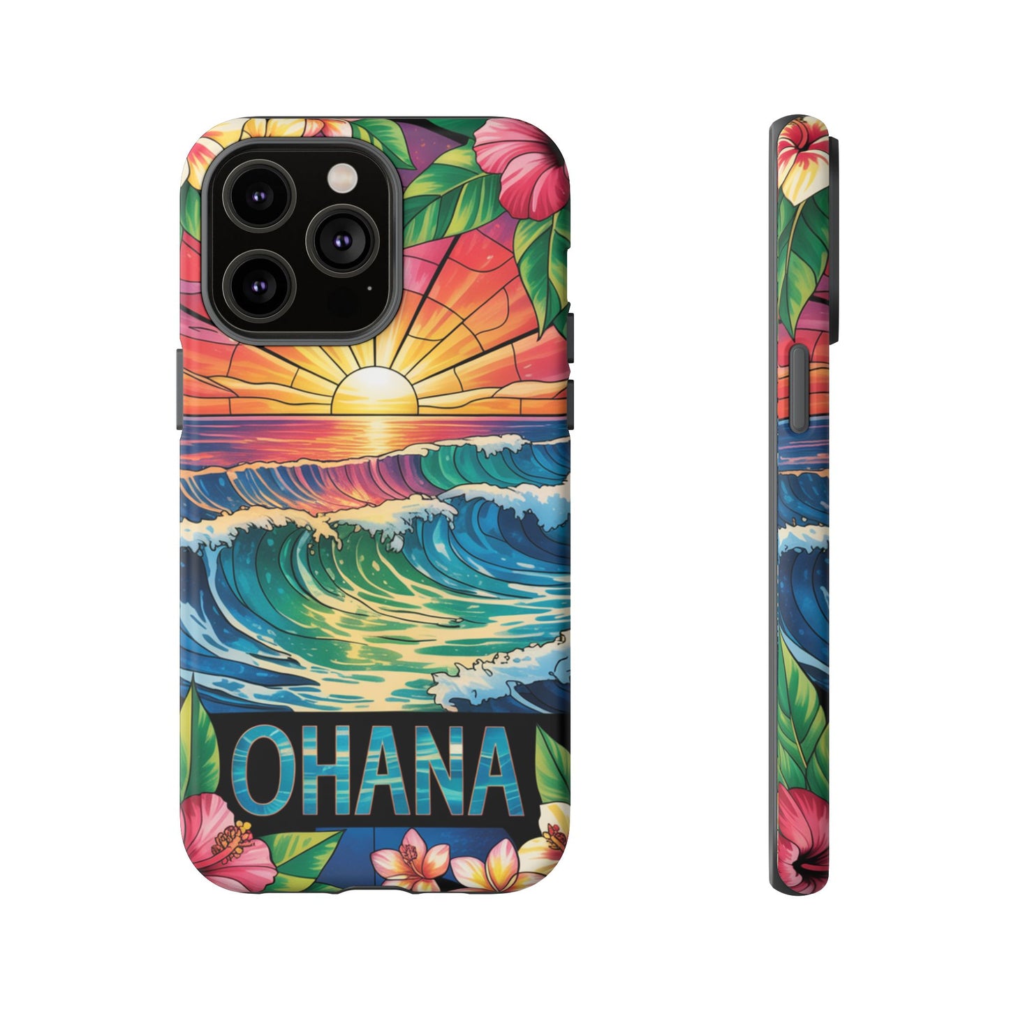 Ohana iPhone Case Tropical Hawaiian Sunset Phone Cover Wave Floral Beach Art Cute Gift for iPhone Lovers
