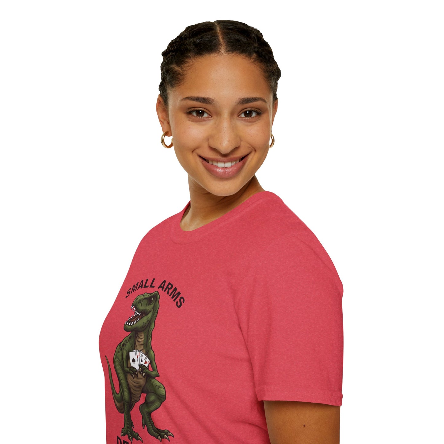 Funny Small Arms Dealer T-Rex Shirt, Dinosaur Pun Tee, Hilarious Graphic T-Shirt for Men & Women, Great Gift for Dad, Friend, or Coworker