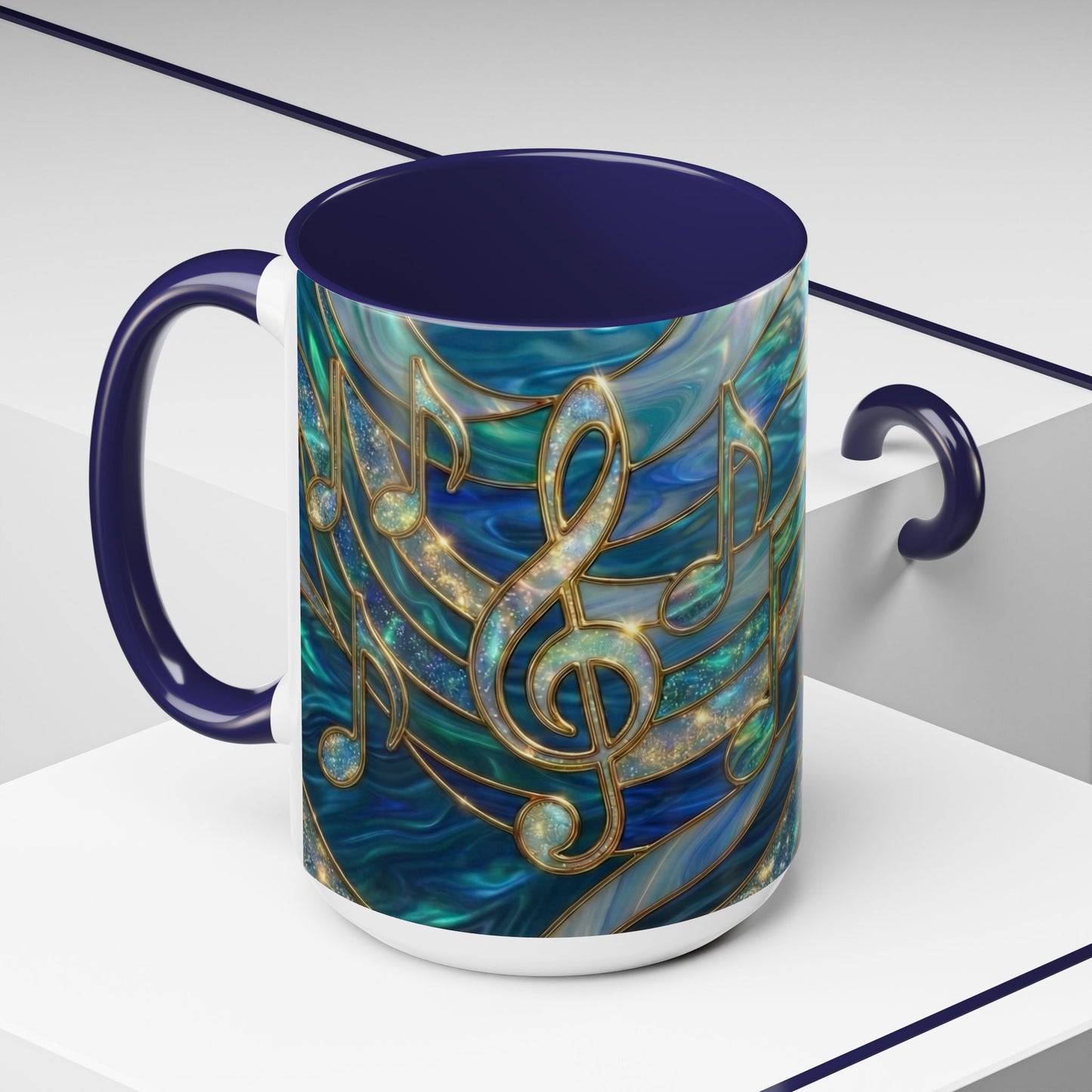 Music Notes Mug, Music Lover Coffee Cup, Stained Glass Music Mug, Musician Gift, Piano Teacher Mug, Aesthetic Music Cup