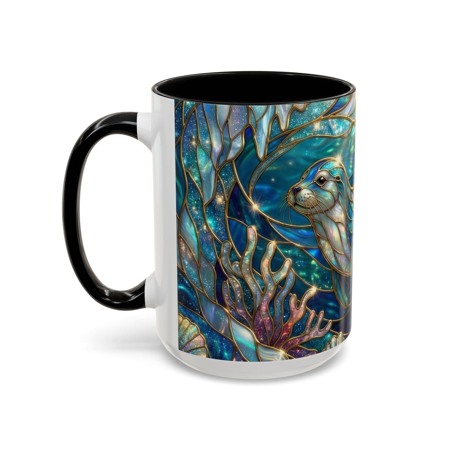 Seal Coffee Mug, Stained Glass Seal Mug, Cute Ocean Animal Art Mug, Marine Life Gift, Unique Ceramic Coffee Cup, 11oz 15oz Wildlife Mug