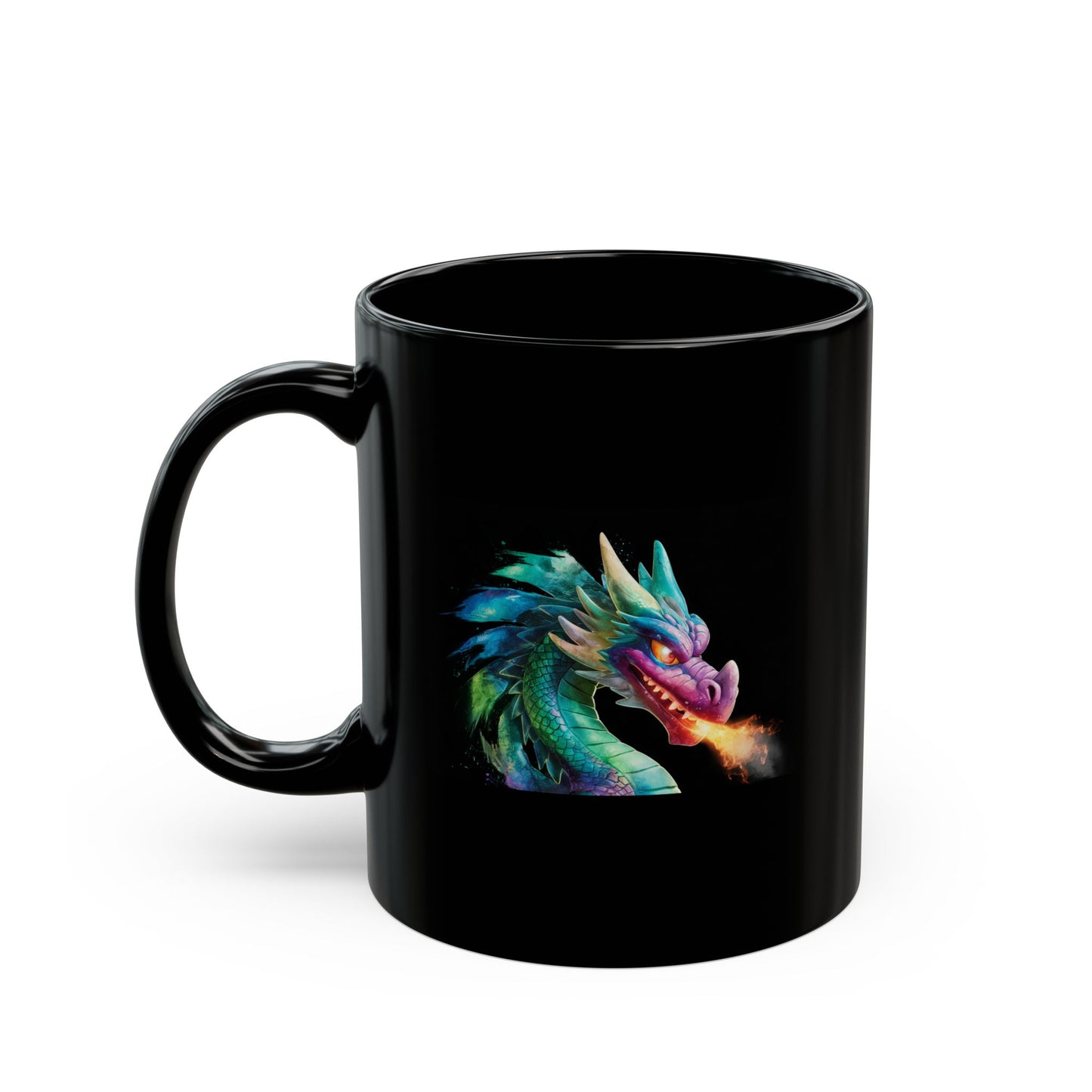 Mystical Rainbow Dragon Coffee Mug - Black Ceramic 11oz/15oz Fantasy Fire-Breathing Dragon Gift for RPG and Fantasy Lovers