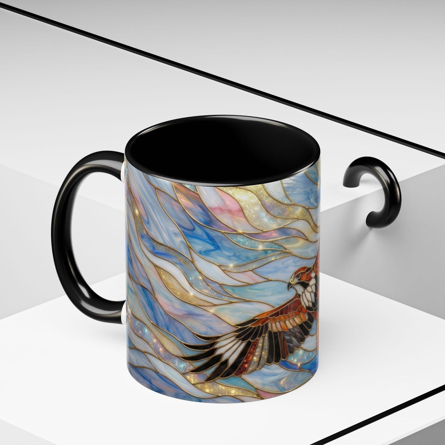 Hawk Coffee Mug, Stained Glass Hawk Mug, Bird of Prey Art Mug, Nature Lover Gift, Unique Ceramic Coffee Cup, 11oz 15oz Wildlife Mug