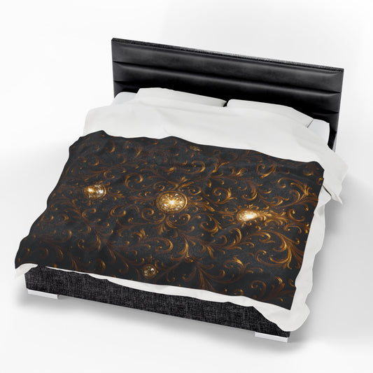 Luxury Black Gold Blanket Baroque Style Throw Gothic Glam Bedding Decor Elegant Soft Plush Blanket Celestial Star Blanket Gift
